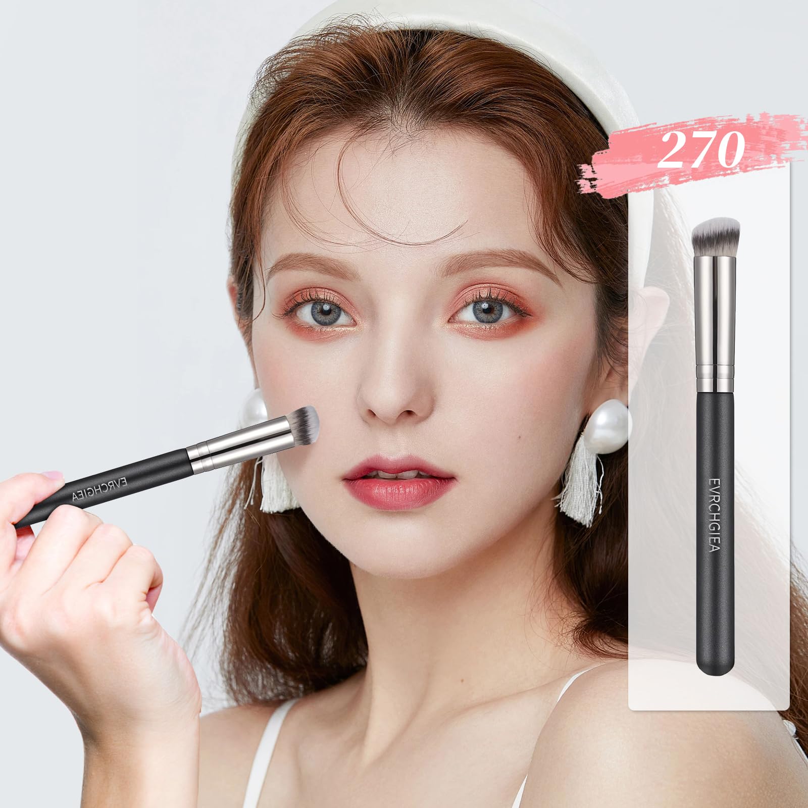 Angled Flat Concealer Brush Set, 2pcs Dense Under Eye Nose Contour Brush for Liquid Foundation Cream Powder Blending Buffing Stippling (270+370)…