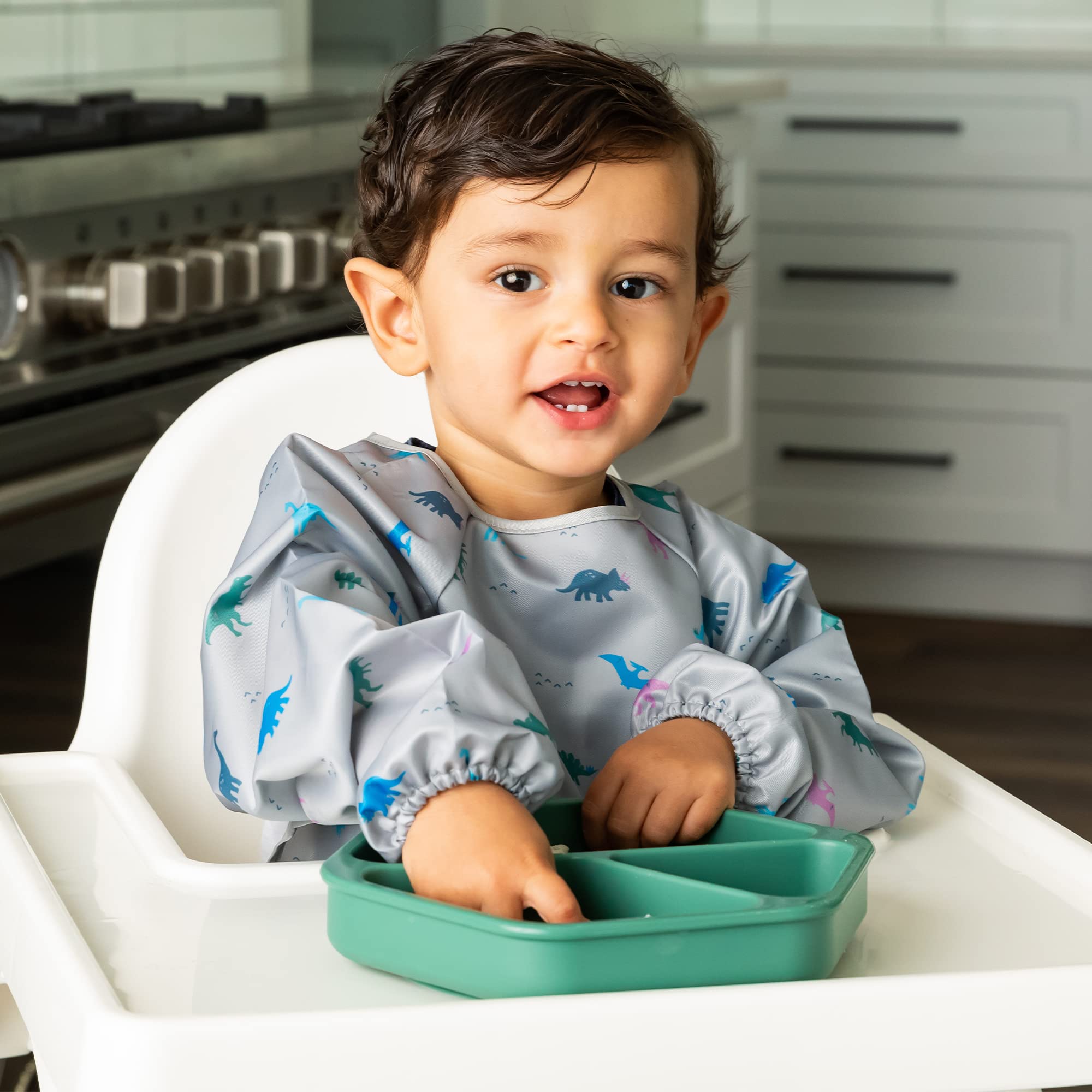 Tiny Twinkle Silicone Suction Baby Plate, Suction Grip Divided Dish for First Foods and Self-Feeding Toddlers, Baby Led Weaning Supplies for Independent Eating (Olive Plate)