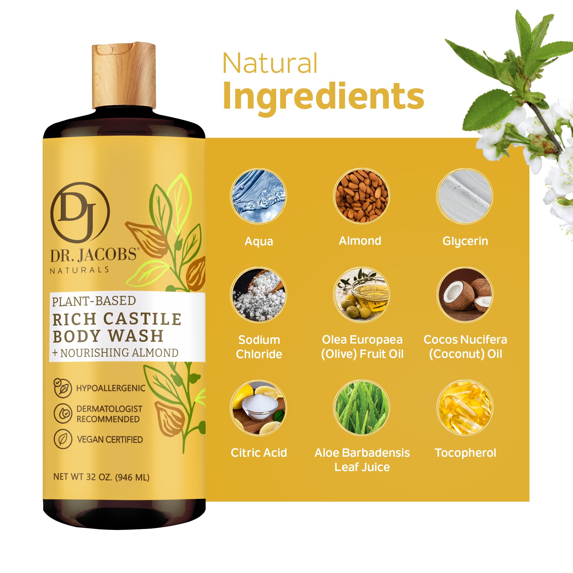 DR.JACOBS NATURALS Almond Honey: Dr. Jacobs Naturals Face And Body Wash Almond Honey 32 Oz