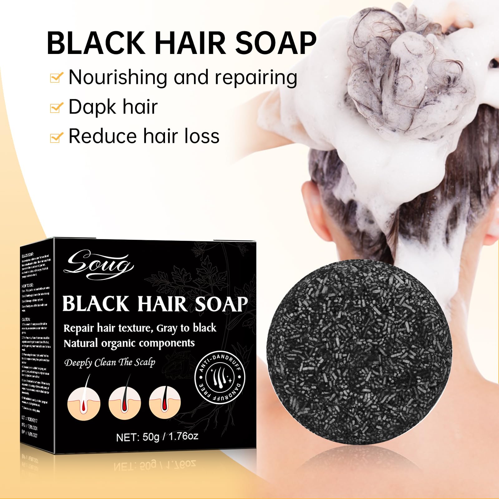 Gray Hair Reverse Shampoo Bar for Unisex, Black Hair Soap for Deep Clean the Scalp Grey, 2 PCS Hair Darkening Soap, Grey Hair Shampoo Bar For Men and Women