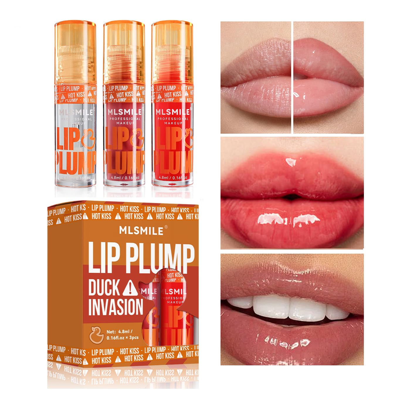 JIMYAUQIN Lip Plump Duck Invasion Lip Gloss Set, 3 Pieces, 0.16 fl oz Each (Set A, 3pcs/Set)
