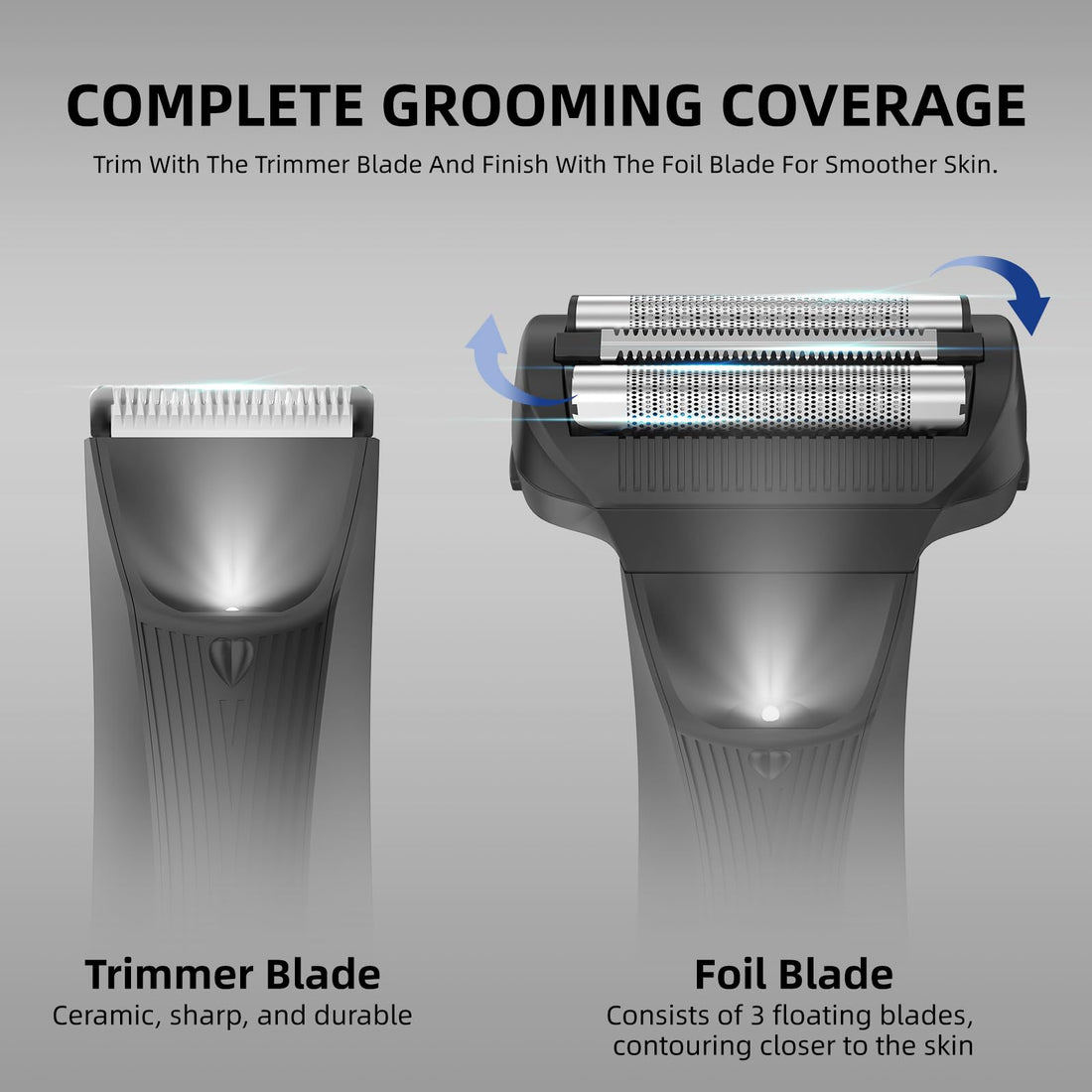 INVJOY Manscape Ball Trimmer Shavers - No Nicks, Pubic &Body Hair Trimmer for Men w/Dual-Head Trimmer&Foil Blades, Waterproof Body Groomer Kit w/Light, Electric Razor for Groin Back Chest Pube Armpit