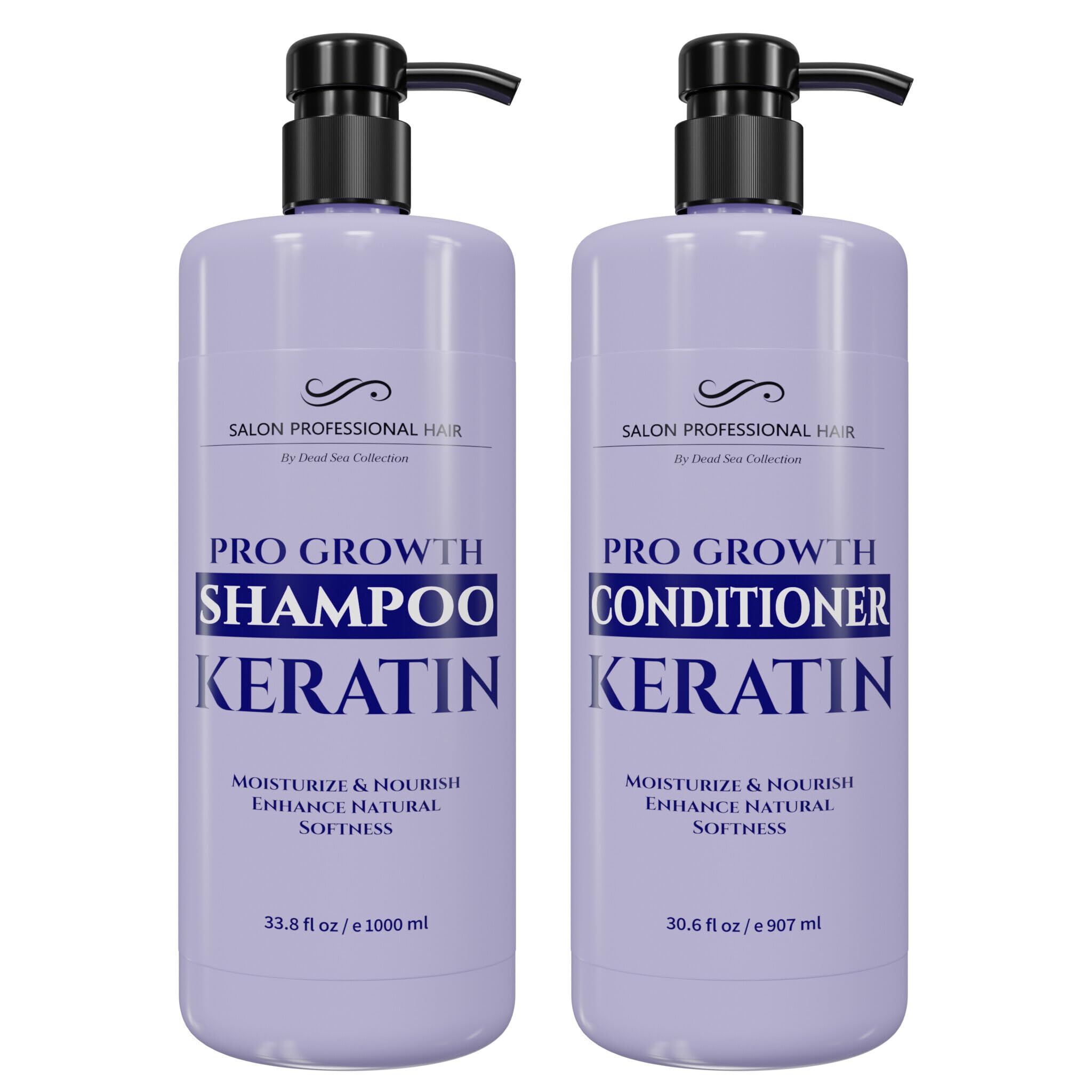 Dead Sea Collection Shampoo and Conditioner Set for Strengthening and Volume - Pure Dead Sea Minerals and Keratin – Hair Care - Nutrition, Repair and Shine - Pack of 2 (33.8 & 30.6 Fl. Oz)