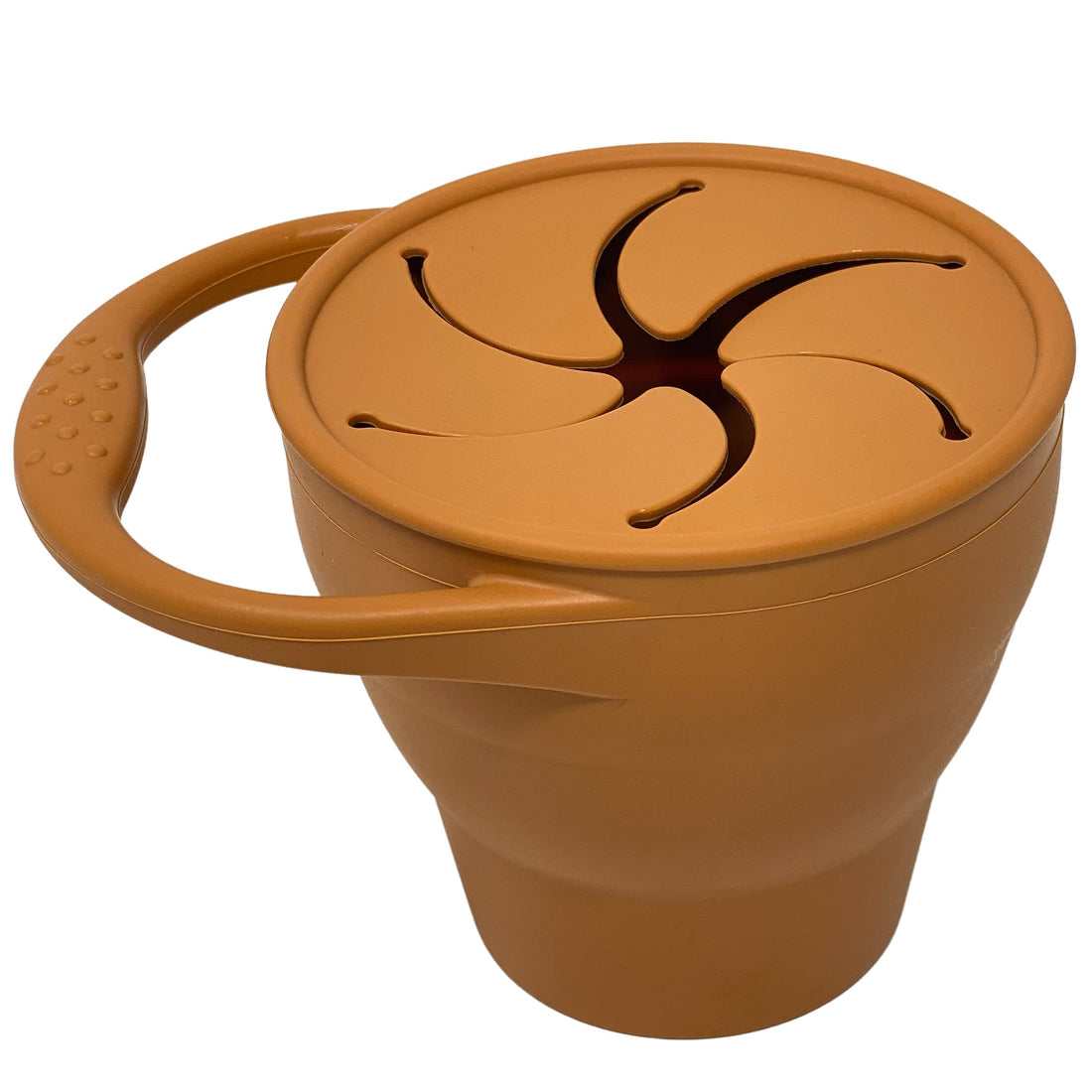 BraveJusticeKidsCo | Snack Attack Snack Cup | Collapsible Silicone Snack Container | Toddler and Baby Snack Catcher Lid (Honey Ginger)