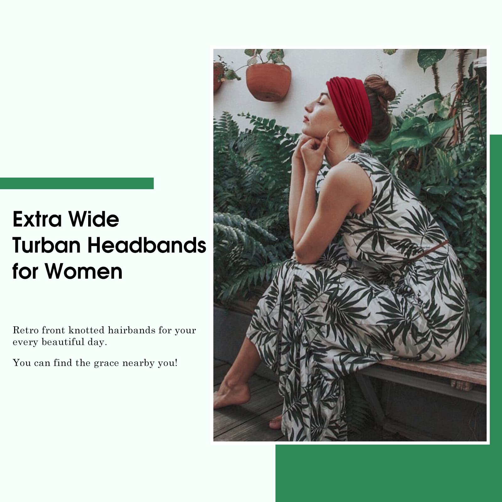 Tobeffect Wide Headbands for Women, 7'' Extra Large Turban Headband Boho Hairband Hair Twisted Knot Accessories, 6 Pack