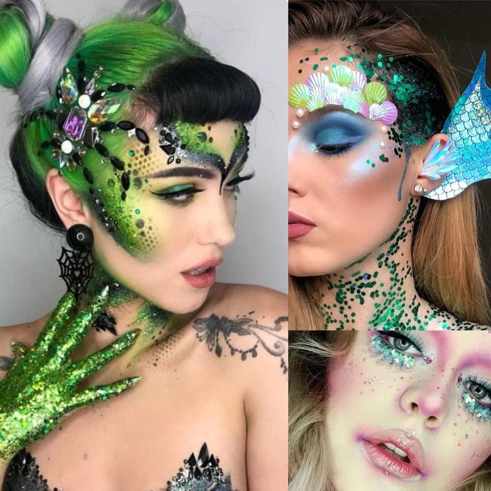 Mysense Green Body Glitter Gel,St Patricks Day Accessories, Mardi Gras Face Glitter Makeup,Chunky Mermaid Glitter Sequins for Face Eye Hair Decorations,Sparkling Glitter Face Paint for Women,30g