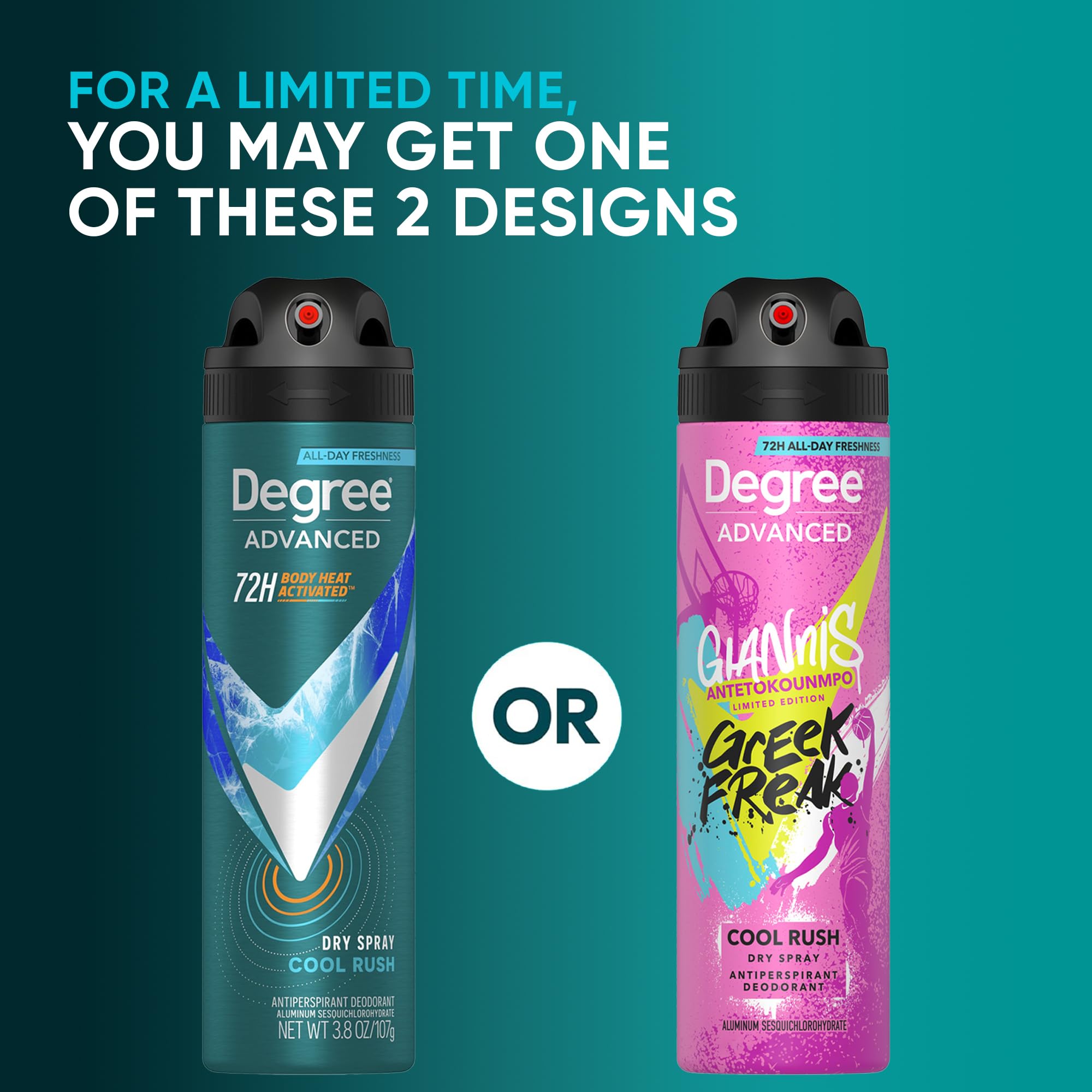 Degree Men’s Antiperspirant Deodorant Spray, Cool Rush, 4-Pack – Giannis Antetokounmpo “Greek Freak” Limited Edition, 72H Sweat & Odor Protection, 3.8 Oz Ea