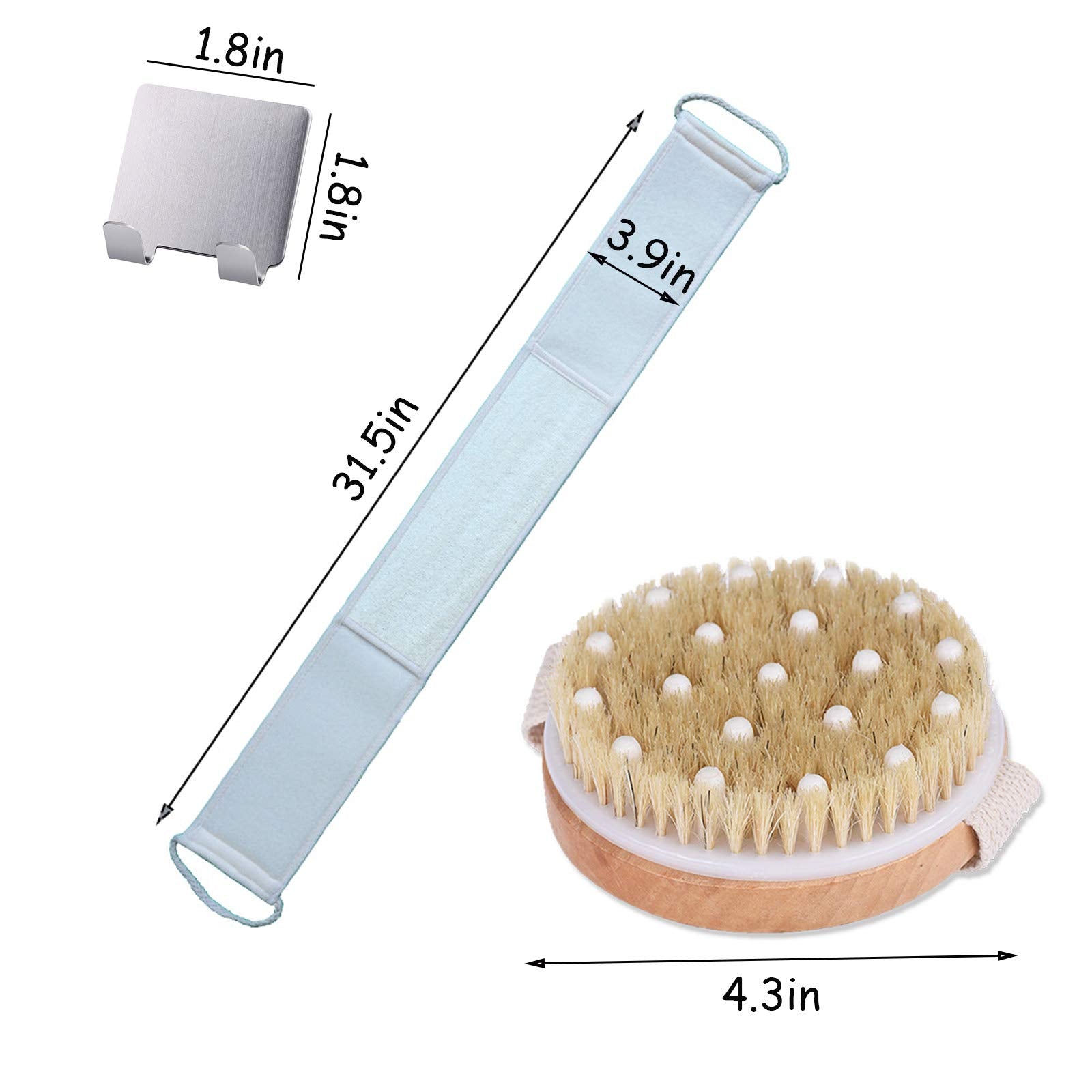 Bath Body Brush Shower Back Scrubber with Wall Hook,Dry Brushing Body Brush For Massage,Lengthened Natural Loofah Exfoliating Back Scrubber For Shower