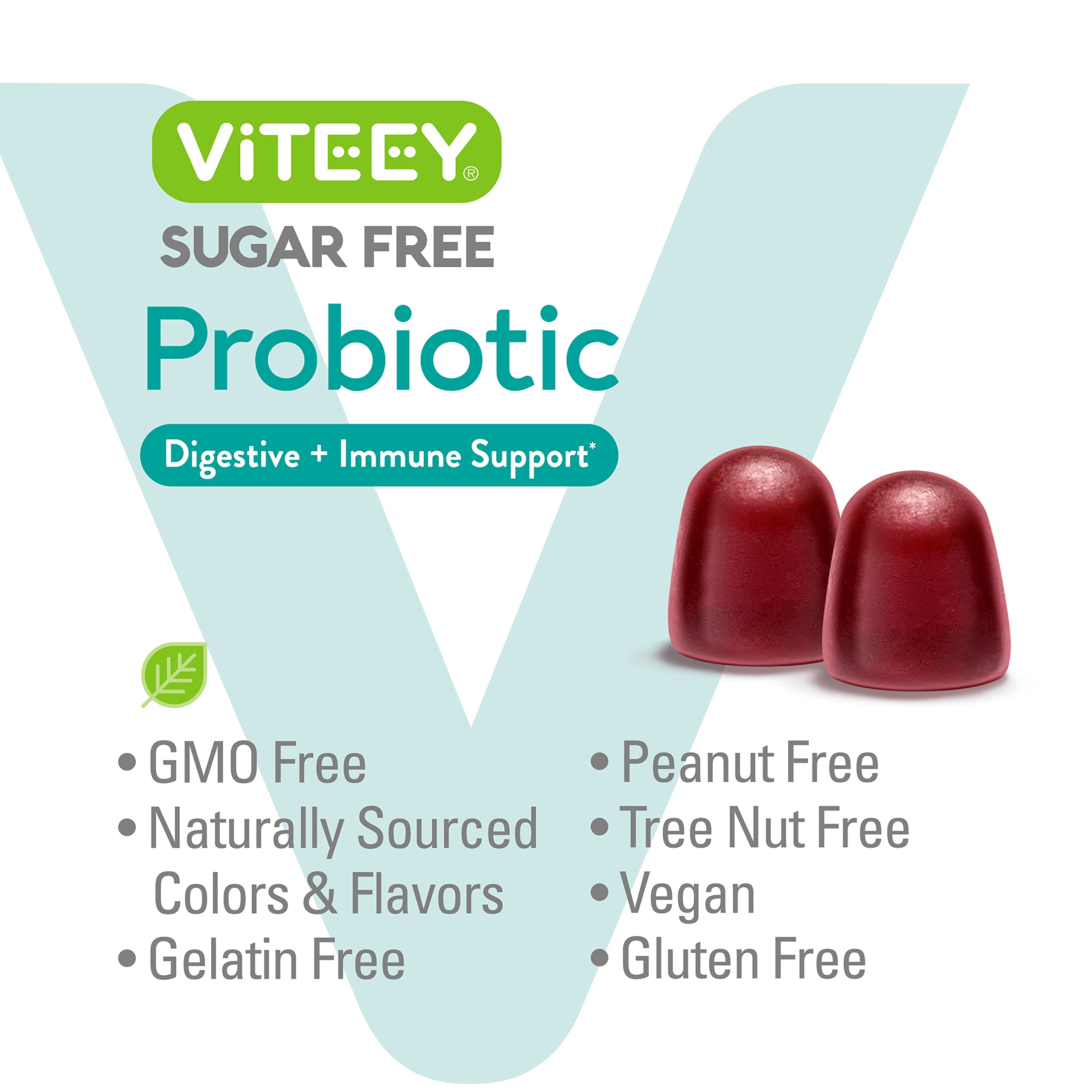 Probiotic Gummies for Women, Men & Teens, 2 Billion CFUs - Sugar Free - Immune Booster, Digestive Support, Gut Health - Vegan, Gelatin Free, GMO Free - Tasty Chewable Raspberry Flavored Gummy