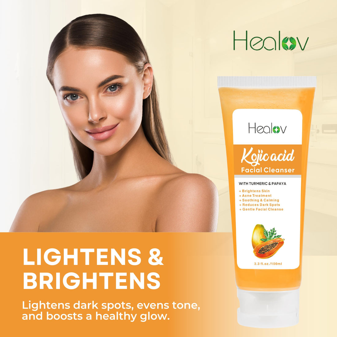 Kojic Acid Soap for Hyperpigmentation – Skin Brightening Kojic Papaya Face and Body Wash – Dark Spot Soap Reduces Acne, Scars, and Evens Skin Tone – Turmeric Facial Cleanser for Brighter Glowing Look