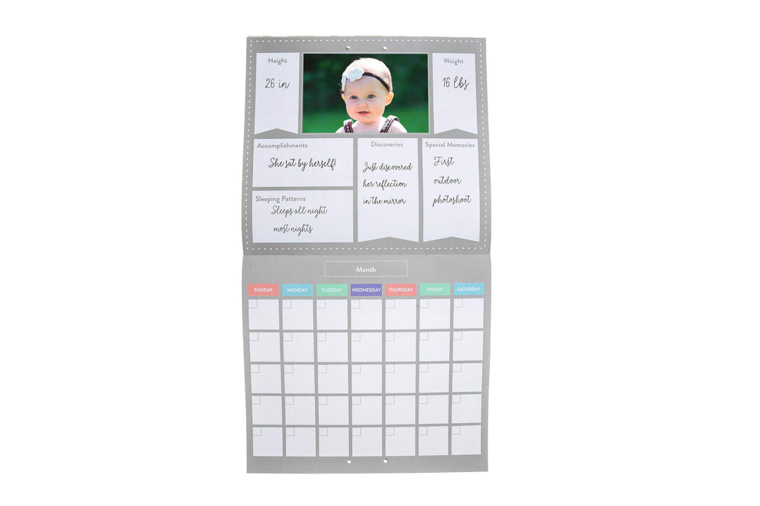 Pearhead Baby's First Year Calendar, Track Every Milestone and Memory, Full Year Milestone Tracker, Baby Keepsake, Gift For Baby Girl and Baby Boy, Gray Chevron