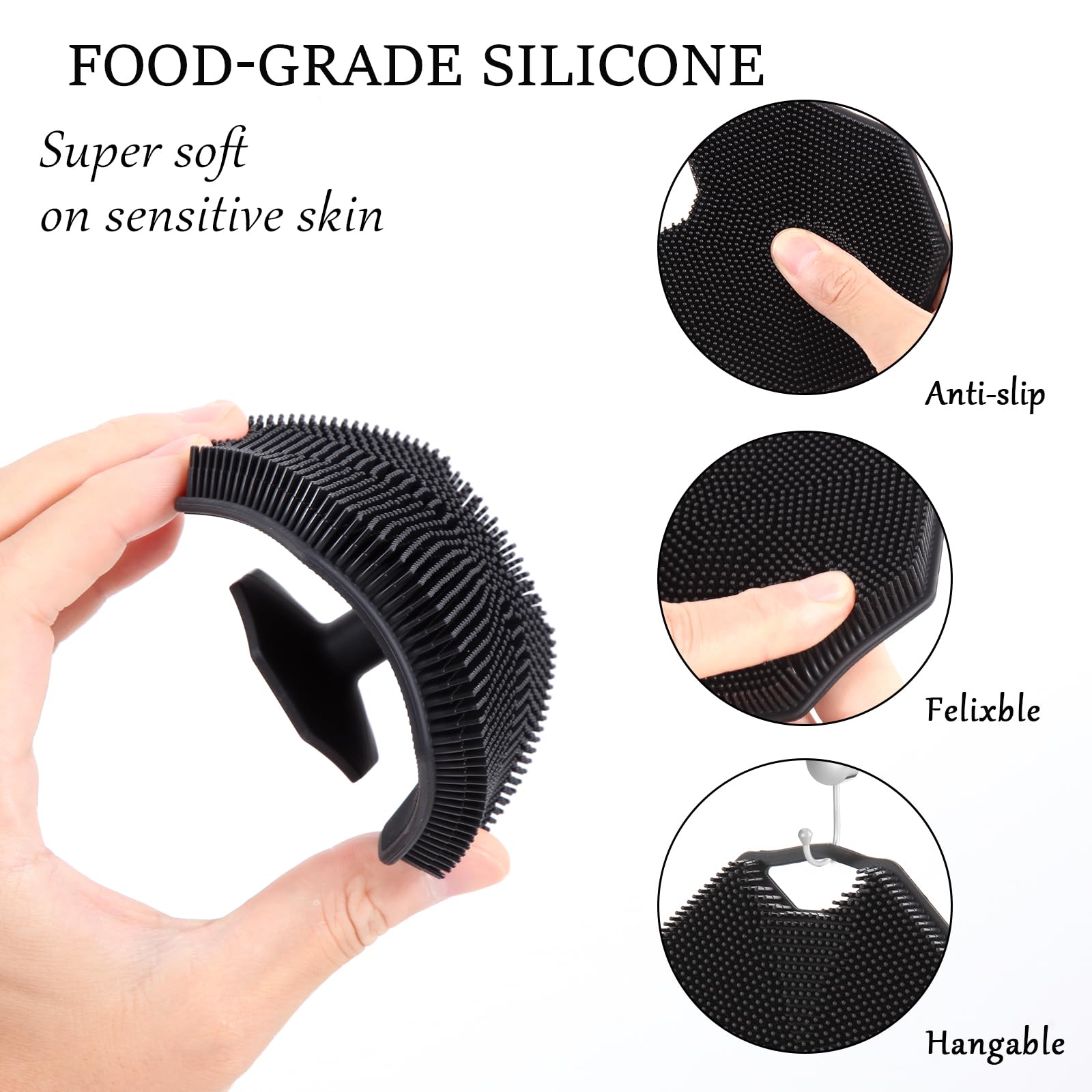 2Pack Silicone Body Scrubber, Qewro Body Buffer Exfoliating Brush with Silicone Loofah, Scalp Exfoliator Hair Shampoo Skin Cleaning Brush, Bath & Body Brushes for Men Women use in Shower (2Pack)