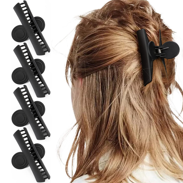 Professional Salon Hair Claws, Segbeauty 4pcs Butterfly Hair Clips, Black 3.46'' Jaw Clip Hairdresser Sectioning Claw Double Teeth, Hair Styling Clamp Pins Set for Thick Long Hair