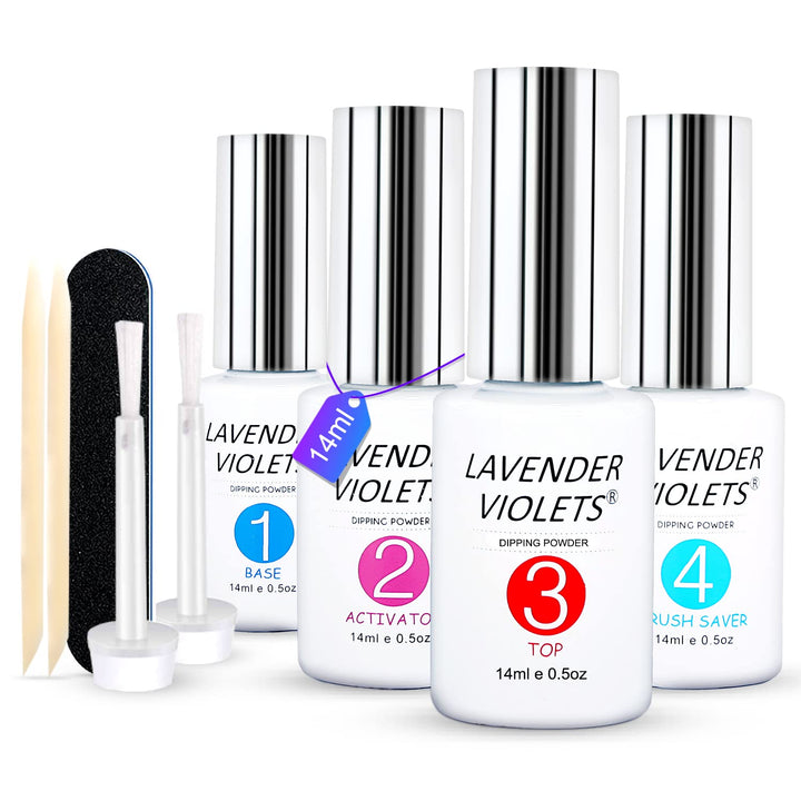 Lavender Violets Dip Powder Liquid Set with Activator, Base Top Coat and Brush Saver 0.5oz/Bot Nail File Necessary Tools for Dipping Powder Acrylic Nail Manicure Pedicure J775