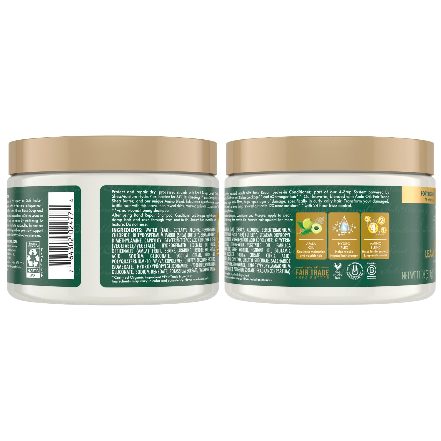 SheaMoisture Bond Repair Shampoo, Conditioner & Leave-In Bundle – Amla Oil Treatment for Dry, Damaged Hair, Anti-Frizz Products for Curly Hair