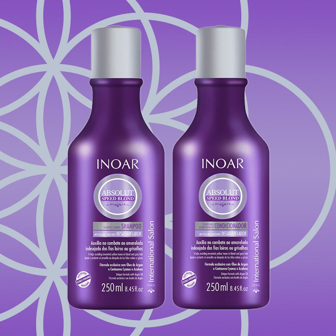 INOAR – Absolut Speed Blond Shampoo & Conditioner Set Designed for Bleached, Blonde, Brassy, and Grey Hair Types, Vegan Hair Product, Cruelty Free Haircare for Men and Women (2 Bottles, 8.5oz. each)