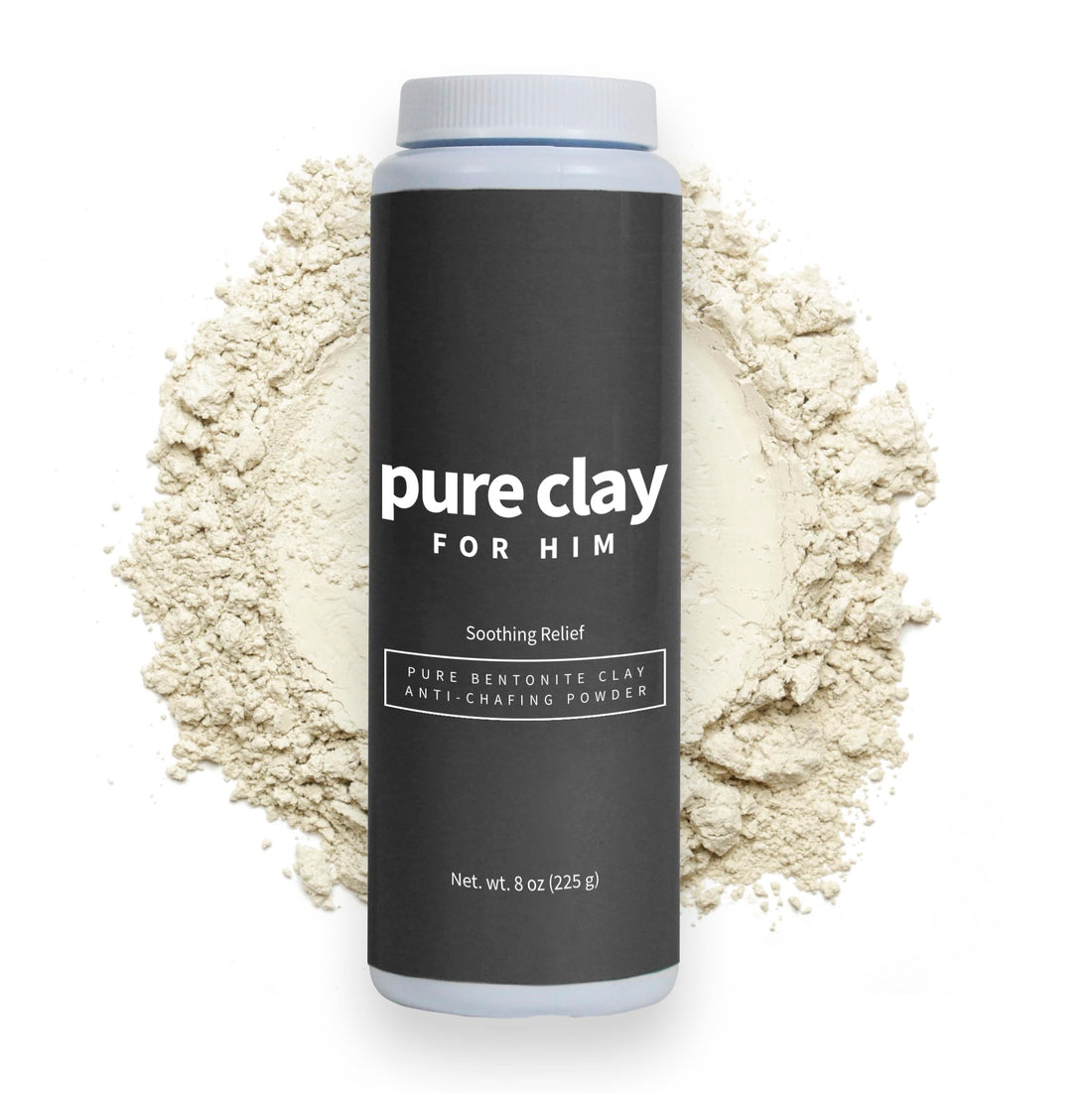 PURE CLAY All Natural Mens Anti Chafing Powder, Deep Mined Calcium Bentonite Clay Powder, Body, Groin, Arm Pit, Foot, Anti Chafe Powder, Paraben Free, Talc Free, Food Grade Organic, 8 oz