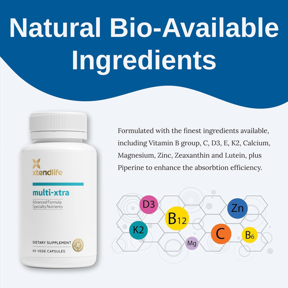 Xtendlife Multi-Xtra Advanced Multivitamin & Mineral Supplement with Over 40 Bioavailable Ingredients - Vitamins, Minerals & Herbs for Immune, Heart, Energy - for Men, Women, Children - 30 Day Supply