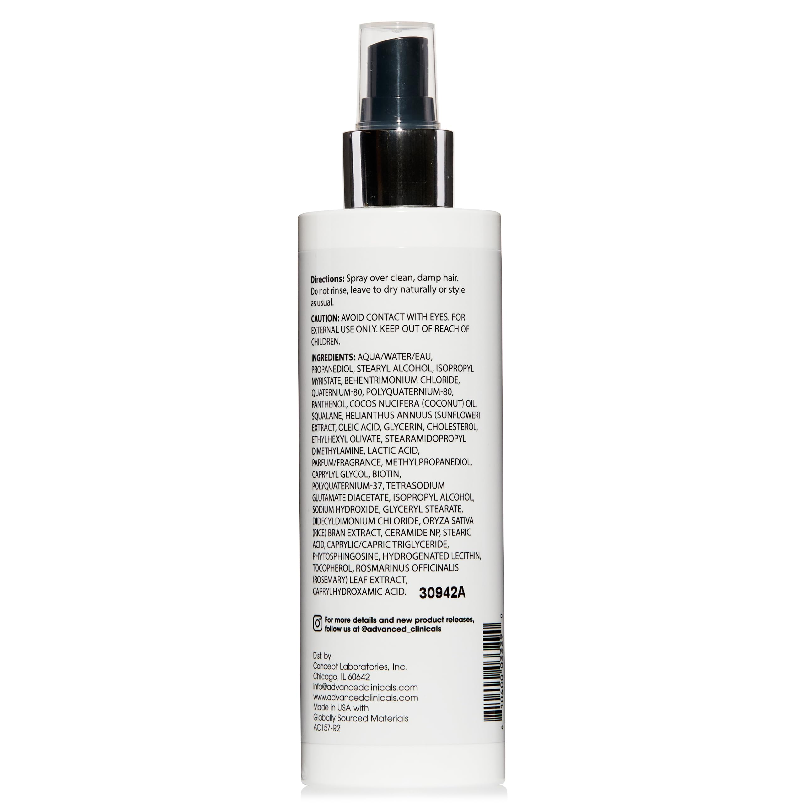 Advanced Clinicals Hair Spray Thicken & Shine Leave In Treatment, Nourishing Detangling Formula for Fine, Damaged, or Frizz Prone Hair, Supports Scalp Health for Strong Thick Hair, 8 Fl Oz