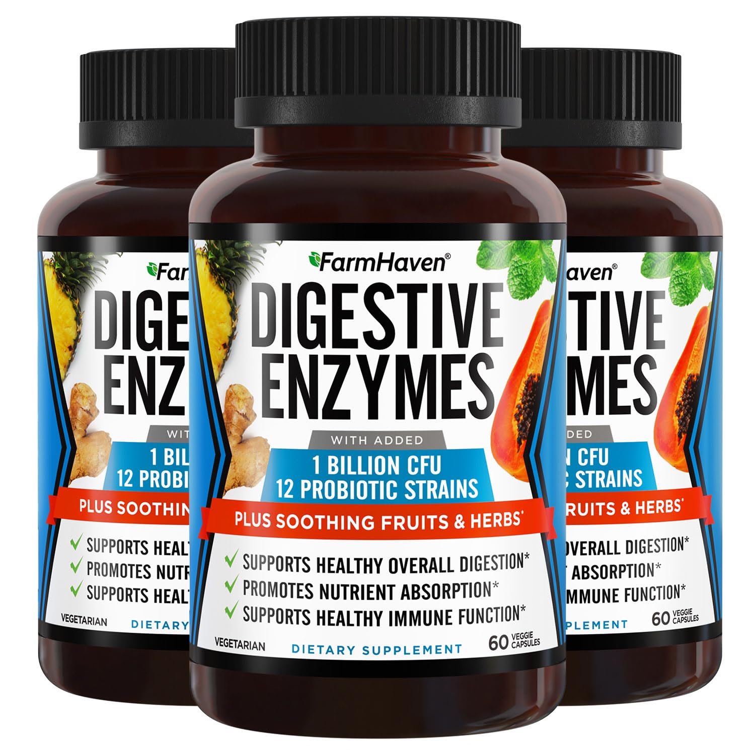 FarmHaven Digestive Enzymes with 18 Probiotics & Herbs | Papaya, Bromelain, Protease & More for Lactose Absorption & Better Digestion | Helps Bloating, Gas, Constipation | Vegetarian, 180 Capsules