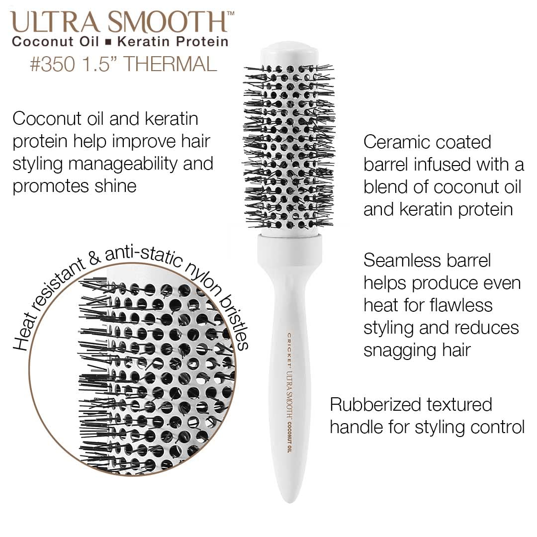 Cricket Ultra Smooth Coconut 1.5ââ‚¬Â Thermal Ceramic Barrel Hair Brush Anti-Static Heat-ResistantÃ‚ Hairbrush for Blow Drying, Curling and Styling All Hair Types