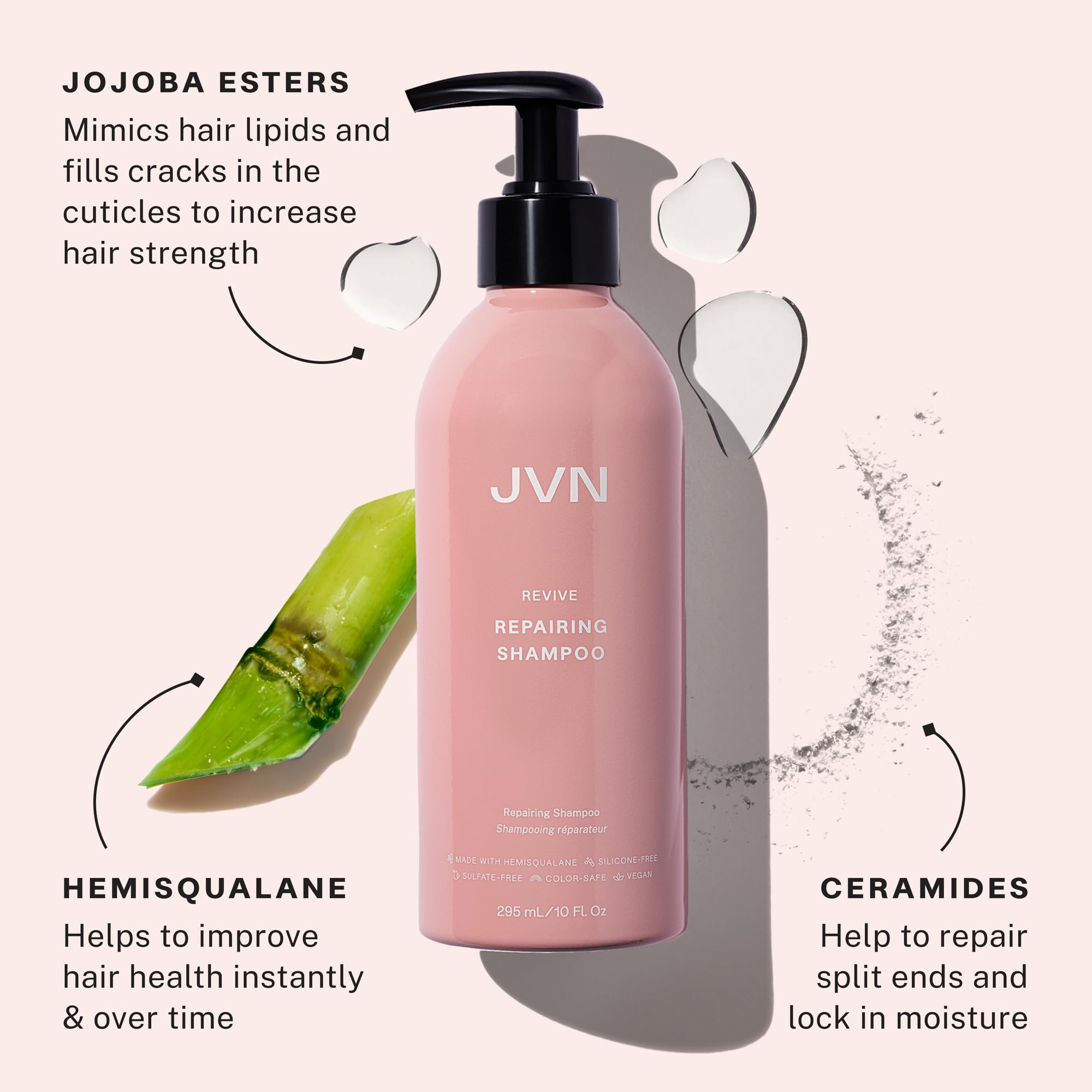 JVN Revive Repairing Shampoo, Instantly Strengthening and Deeply Nourishing Shampoo for Damaged Hair, Dry Hair Shampoo, Sulfate-Free, Silicone-Free, (10 Fl Oz)