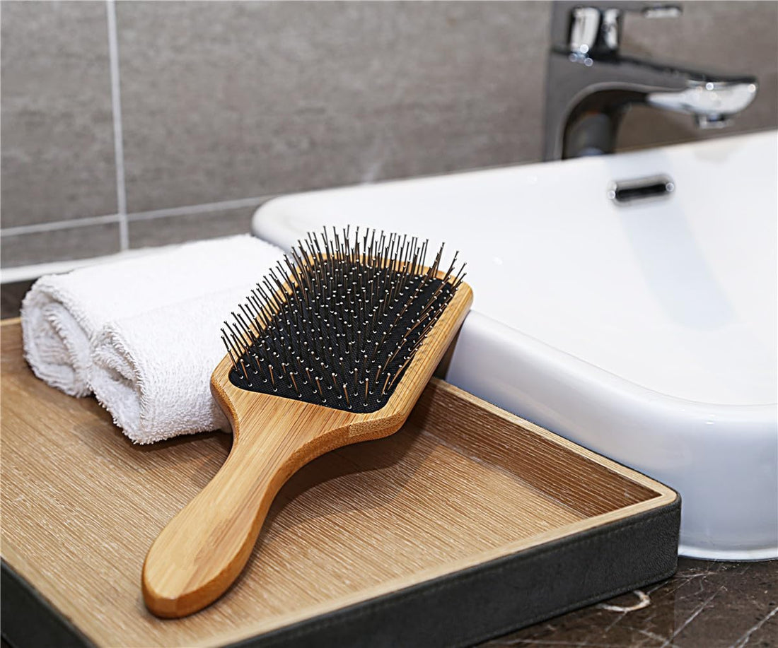 JYHY Keratin Oil Infused Natural Wooden Massage Hair paddle Brush/Beauty SPA Massager Massage Comb/Big Size Hair Detangler Brush Improve Hair Growth,Metal Pins