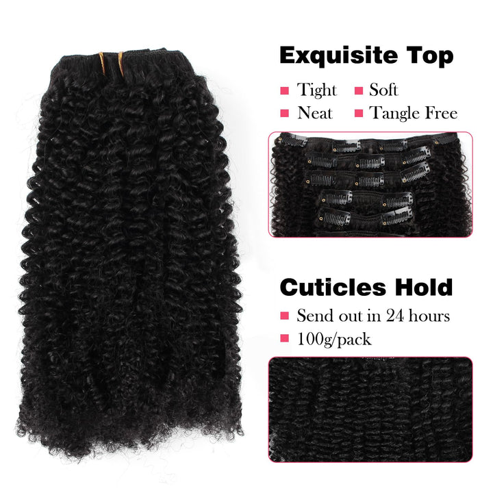 Sassina Top 8A Grade Remy Hair Extensions Clip in For Black Women Natural Black Afro Kinky Coily Clip in Human Hair Double Wefts 120 Grams 7 Pieces/Set With 17 Clips 4AC 12 Inch: 12 inch, Afro Coily