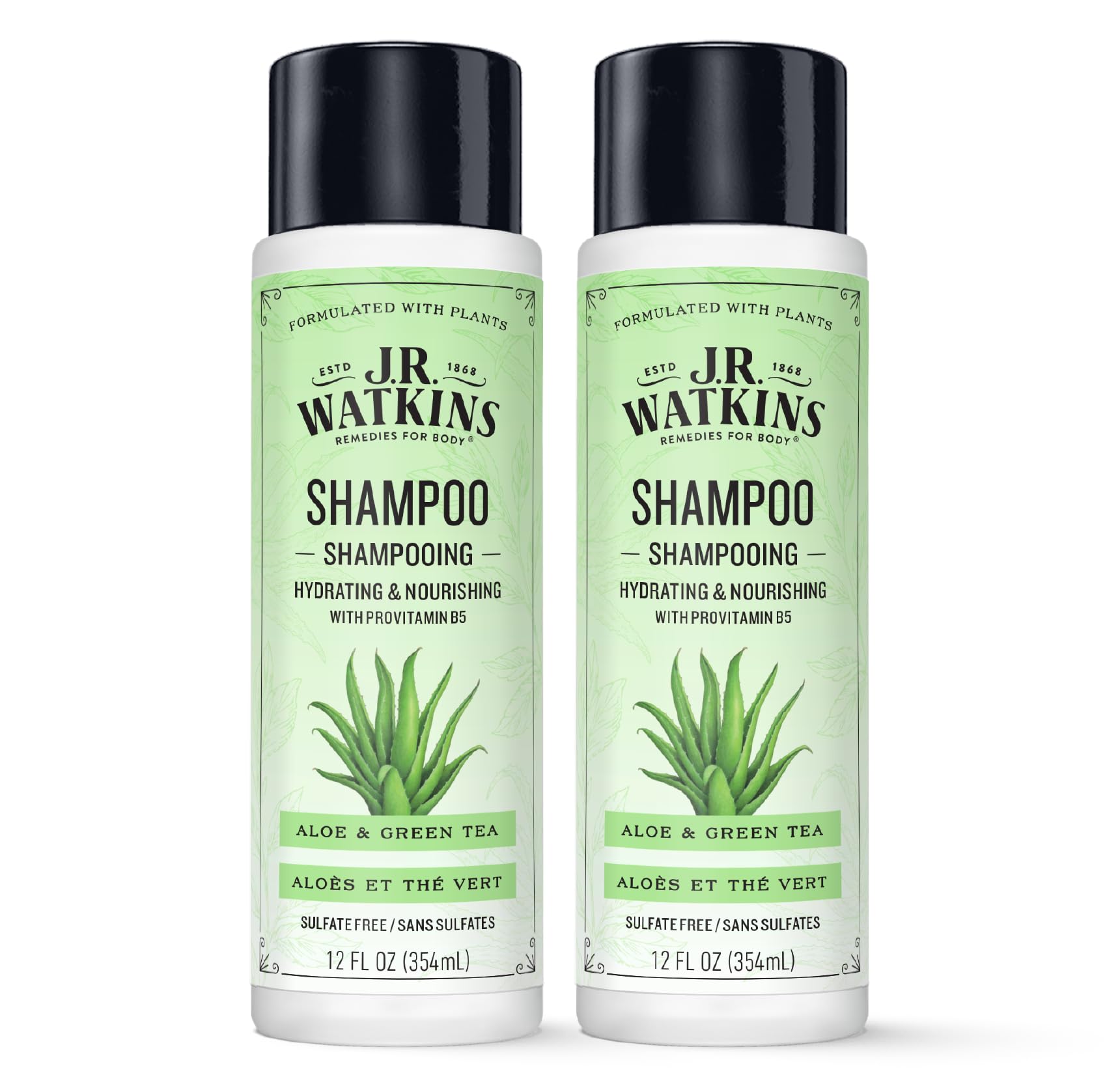 J.R. Watkins Daily Hydration Shampoo, Aloe & Green Tea - 12 fl oz (Pack of 2)