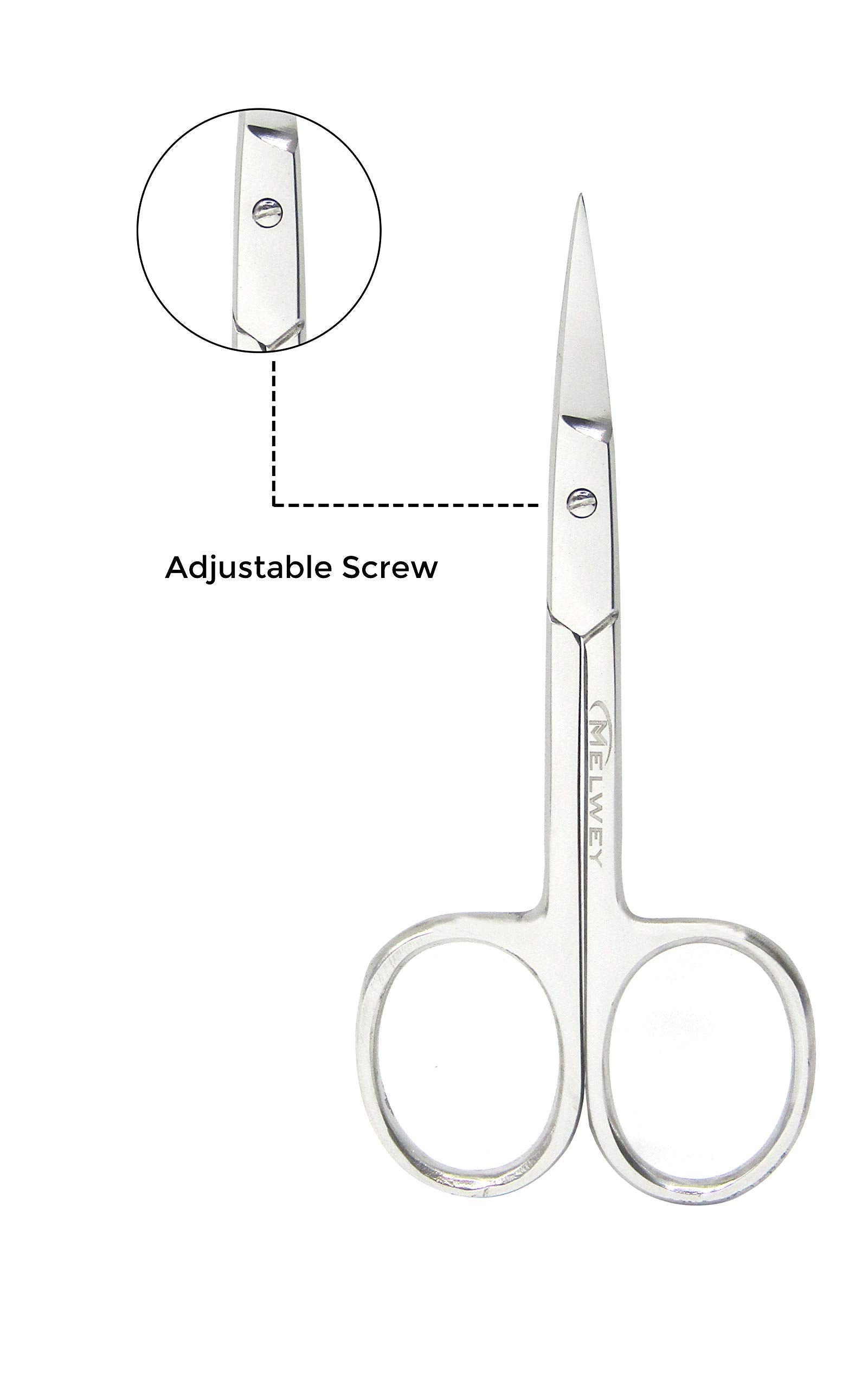 Melwey Eyebrow Scissors & Small Cuticle Scissors, Curved Blade Manicure TSA Scissors. Stainless-Steel Scissors for Eyelashes, Facial Hair, Pubic, Men Moustache & Beard.