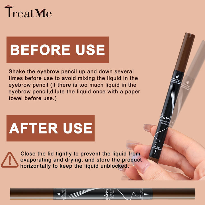 Microblading Eyebrow Pen - Waterproof 2-in-1 Dual-Ended Eye Brow Pen with 4-Fork-Tip and Precise Brush Create Natural Looking Defined Eyebrows Last All Day