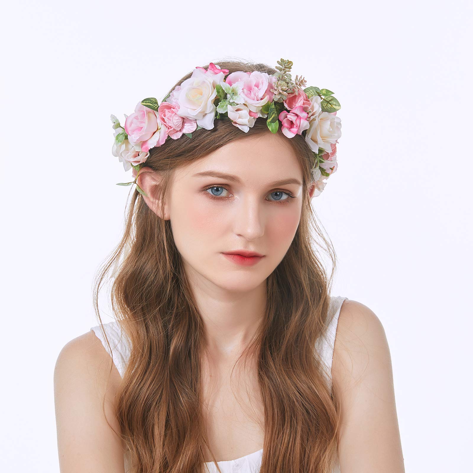 Vivivalue Boho Flower Headband Hair Wreath Floral Garland Crown Halo Headpiece with Ribbon Wedding Festival Party: Z