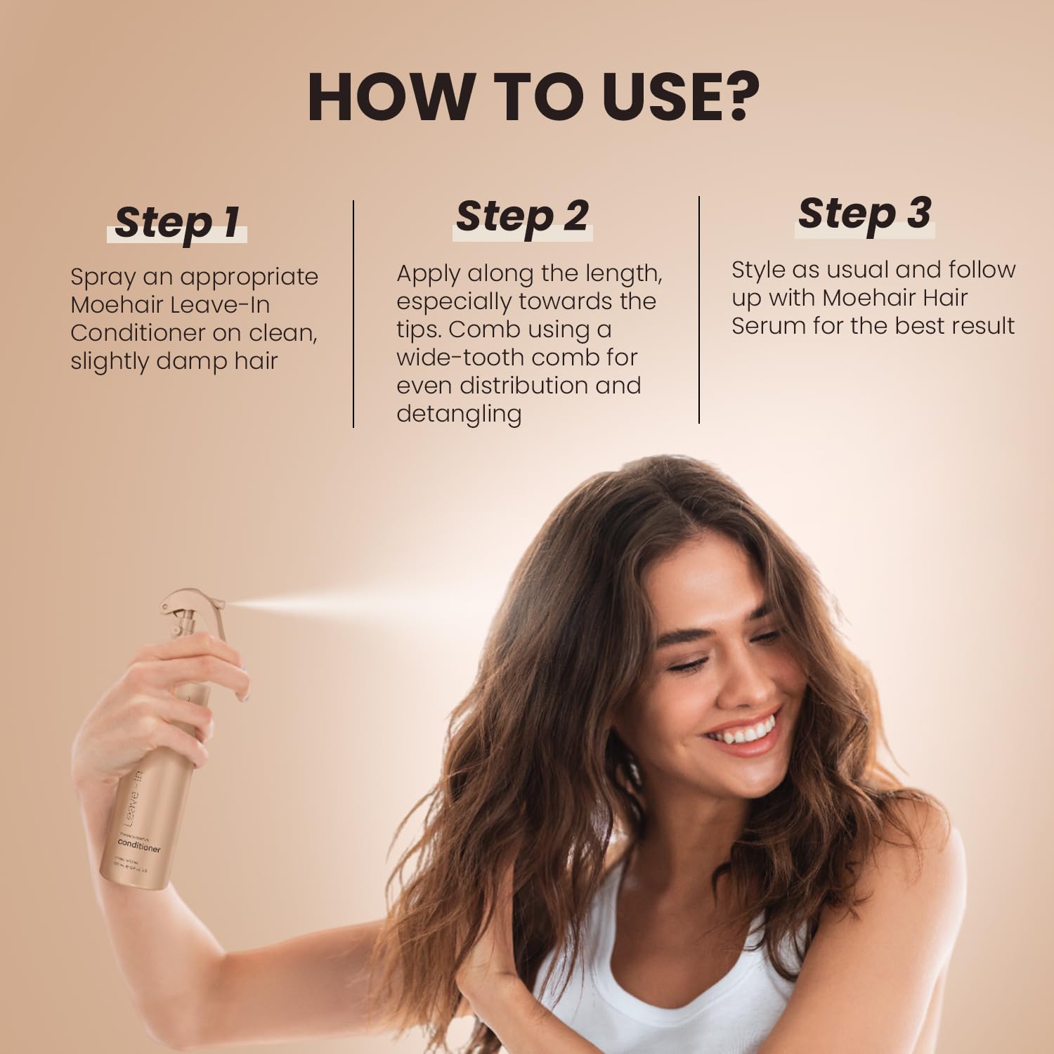 MOEHAIR Leave-in Conditioner (12 Fl. Oz.) | Infused with Proteins and Argan Oil | Curly Hair Detangler Spray For Women & Men | Hair Softener | Breakage and Split End Repair | Sulfate and Paraben Free