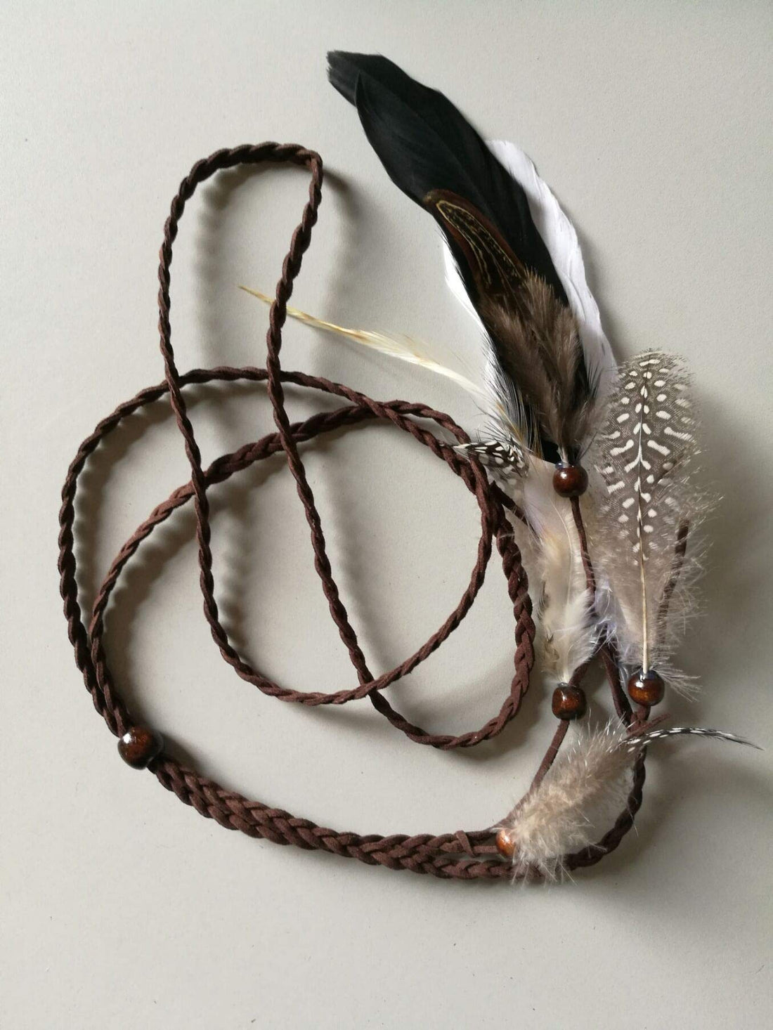 Set of 2 Gypsy Hippie Feather Headband Headdress and Armband Bohemian Headwear Headpiece Handmade Tribal Indian Fascinator Feather Hairband Hair Accessories for Women Lady (A#)