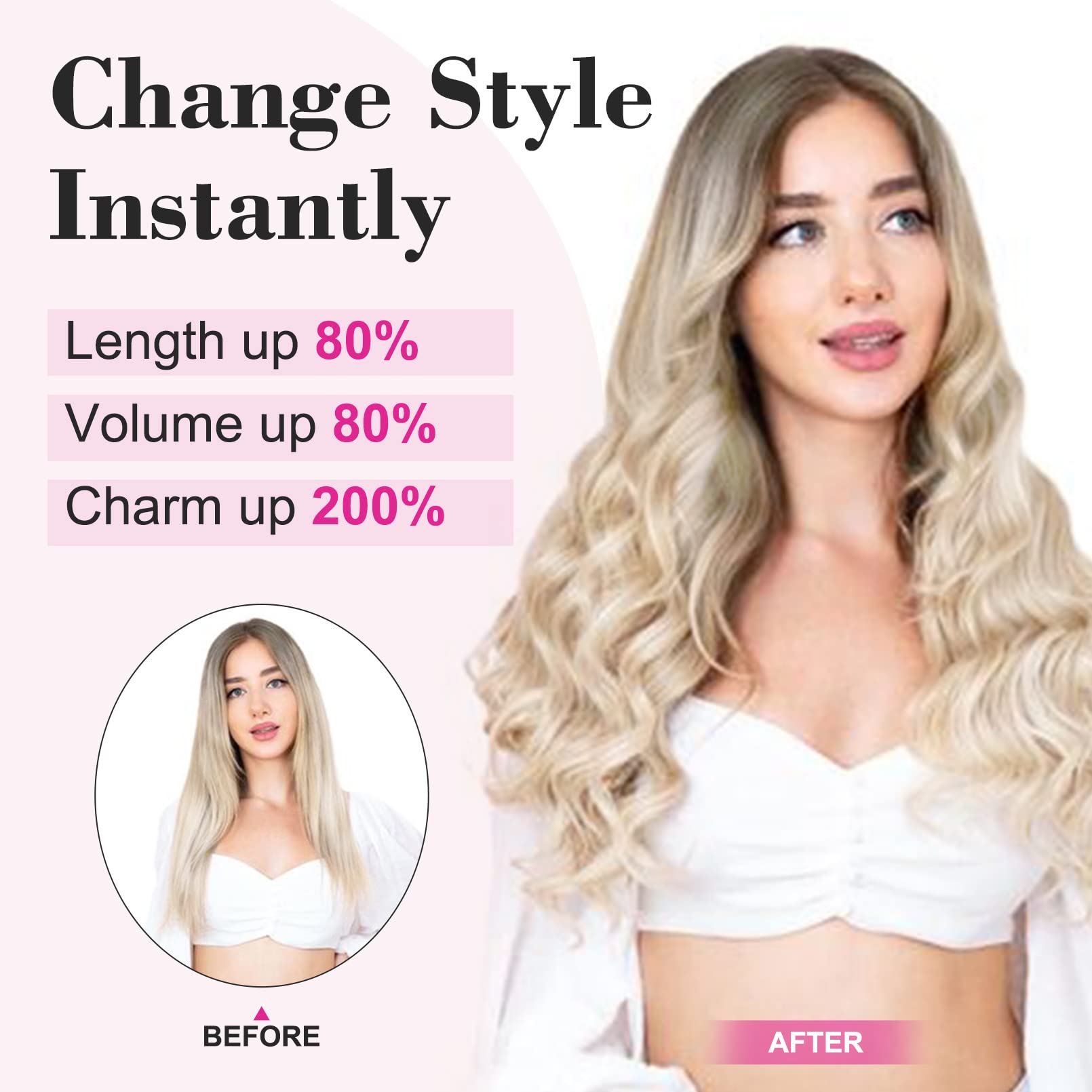 REECHO 20 1-Pack 3/4 Full Head Curly Wave Clips in on Synthetic Hair Extensions Hairpieces for Women 5 Clips 4.6 Oz per Piece - Natural Black