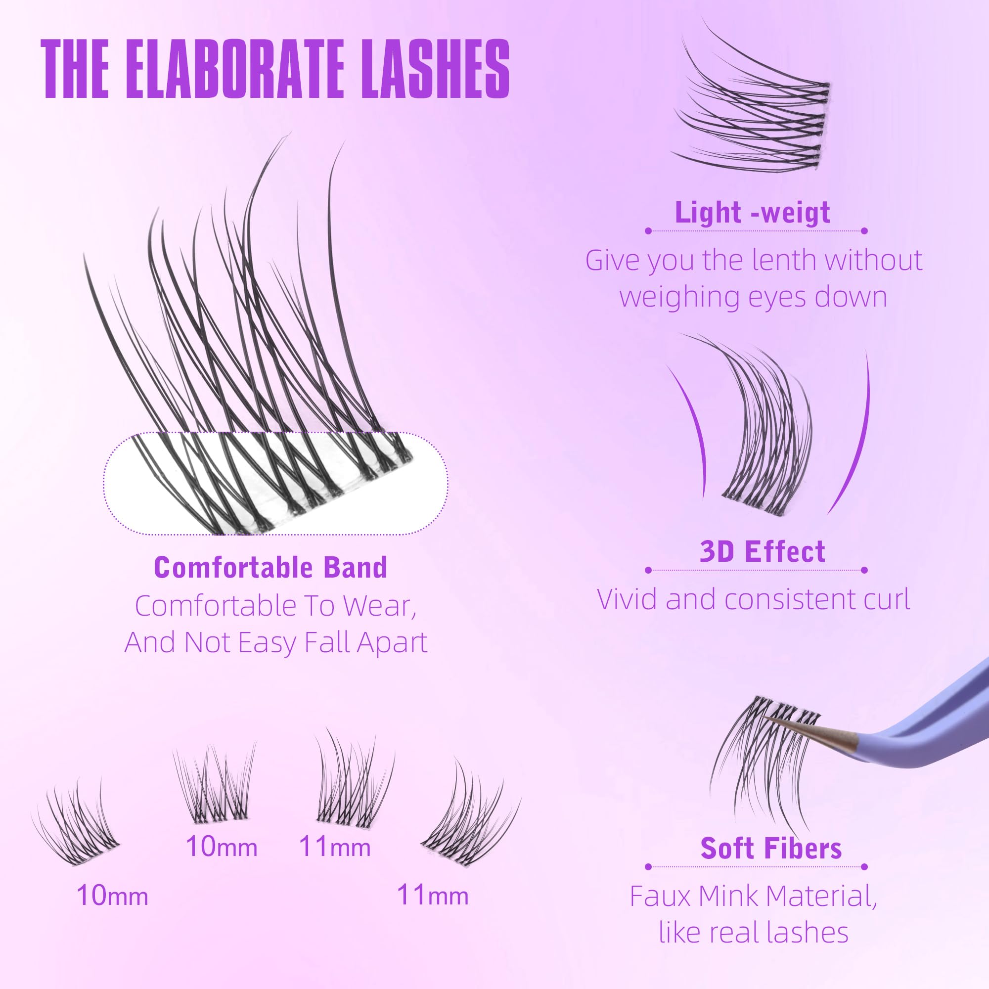 Clear Band Lash Clusters Wispy Short C Curl Eyelash Clusters 10-11mm Individual Eyelashes Natural Cluster Eyelash Extensions Natural Looking Cluster Lashes by Geeneiya(Clear Band,10-11MM)