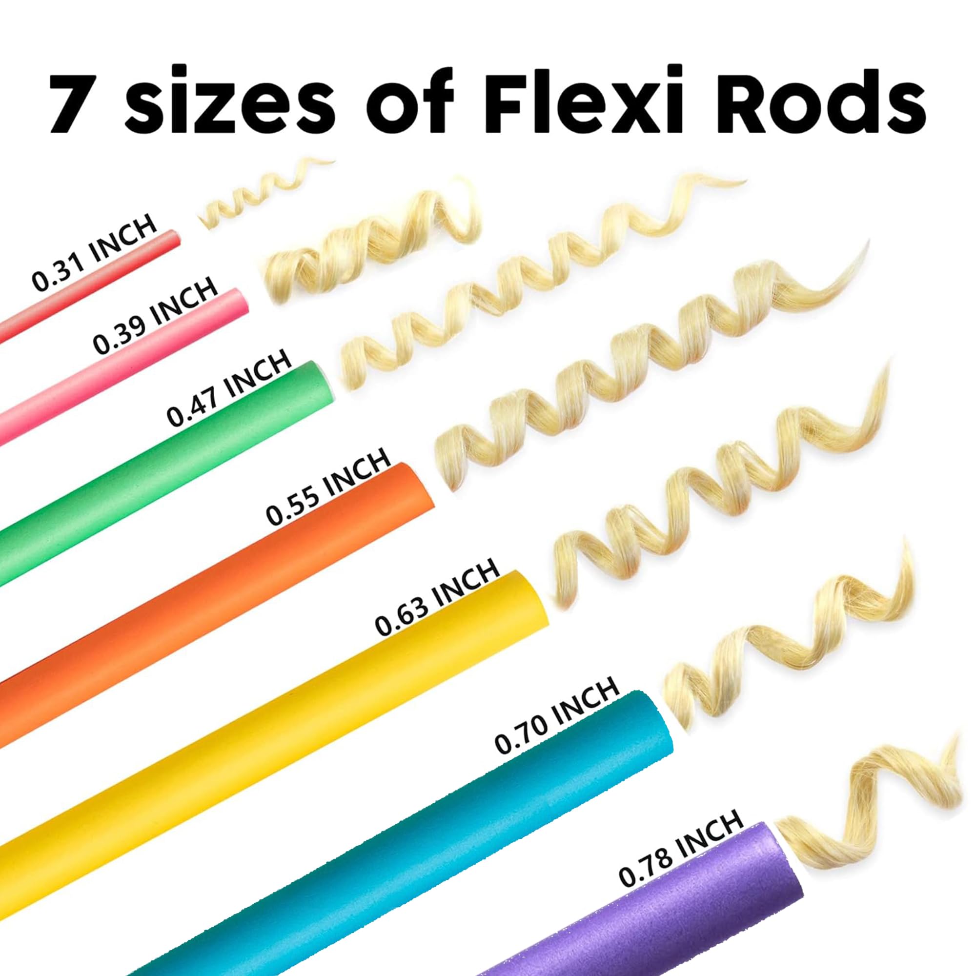 xnicx 47pcs Hair Flexi-Rods Curlers Flexible Rods Set Girls Women Ladies Kids No Heat Hair Rollers Soft Foam Twist-Flex Rods for Short, Medium, Short Hair Curls