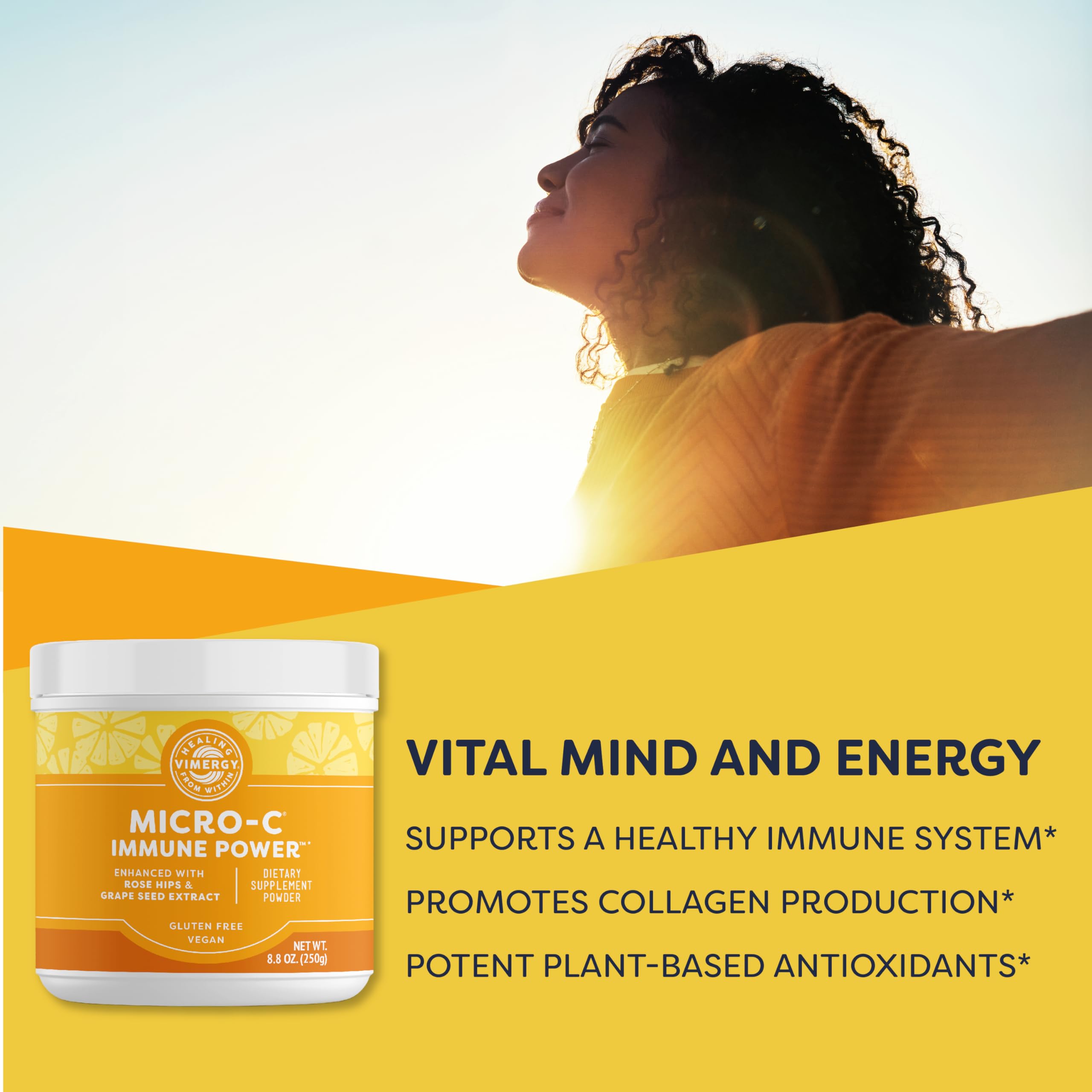 Vimergy Micro-C Immune Power TM *- 250g– 139 Servings – 1000mg/serving – Gentle Form – Antioxidant Phytonutrients – Immune & Nerve Support – Benefits Bone & Cartilage – Gluten-Free – Kosher – Vegan
