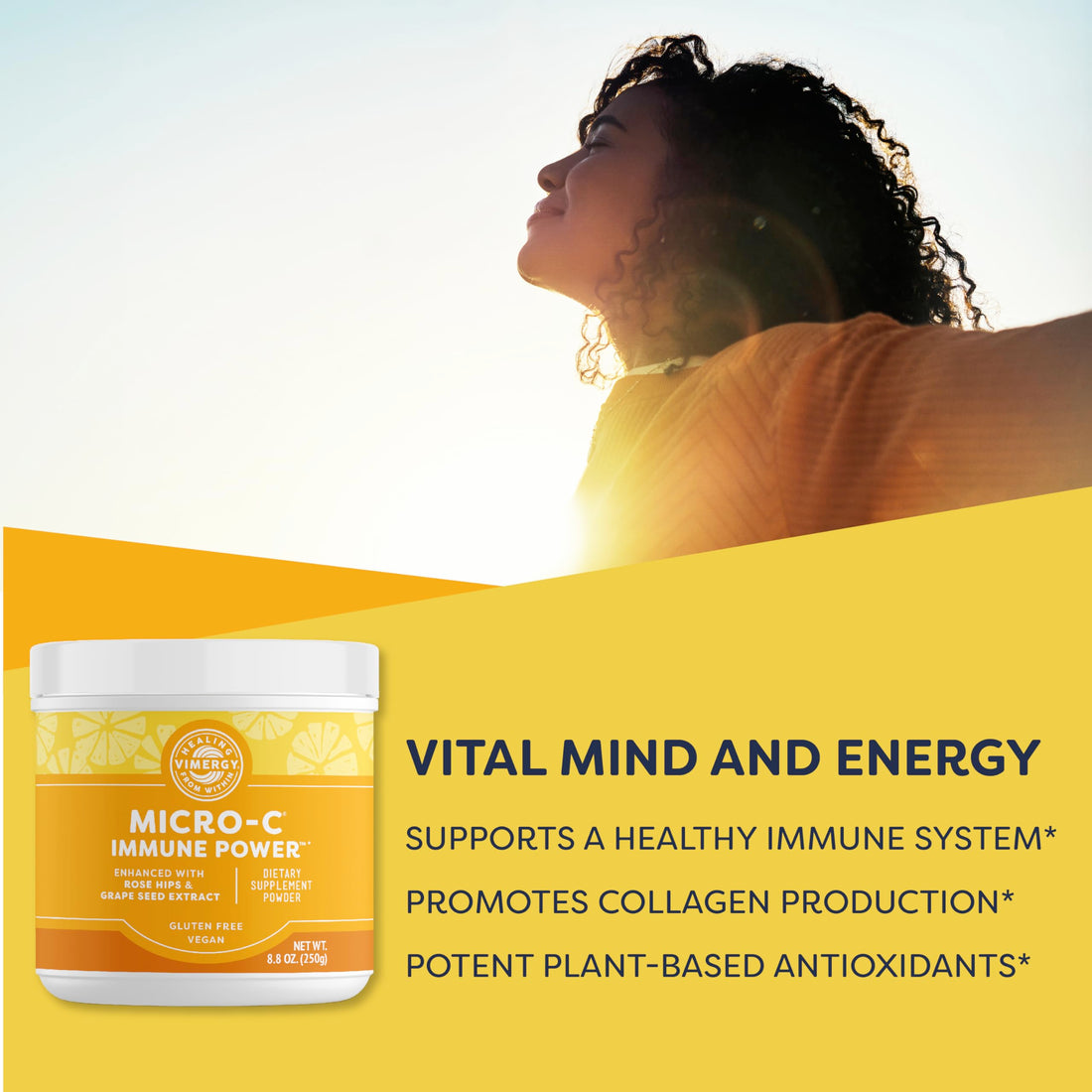 Vimergy Micro-C Immune Power TM *- 250g– 139 Servings – 1000mg/serving – Gentle Form – Antioxidant Phytonutrients – Immune & Nerve Support – Benefits Bone & Cartilage – Gluten-Free – Kosher – Vegan
