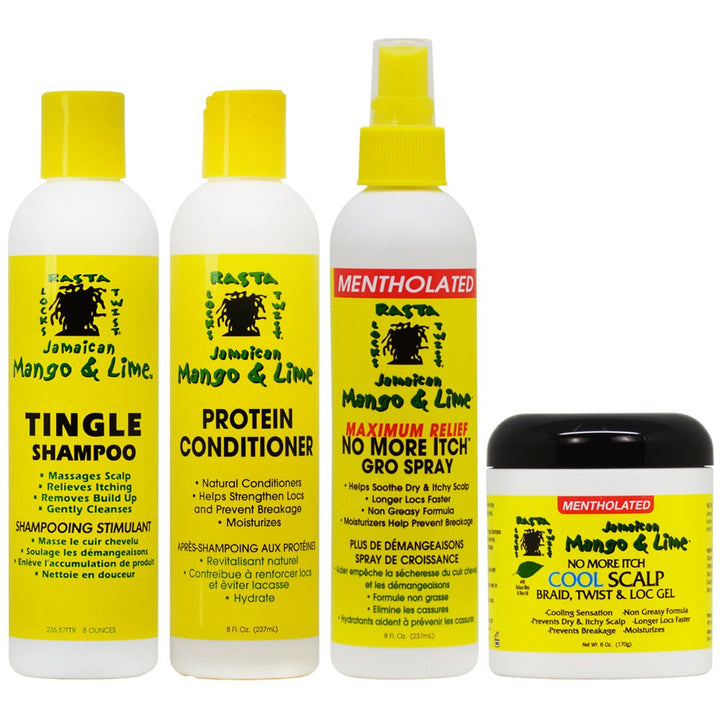 Jamaican Mango & Lime Cooling Scalp Care 4-piece Set (Shampoo, Conditioner, Maximum Relief Spray 8 oz, Cool Scalp Braid and Twist & Loc Gel)