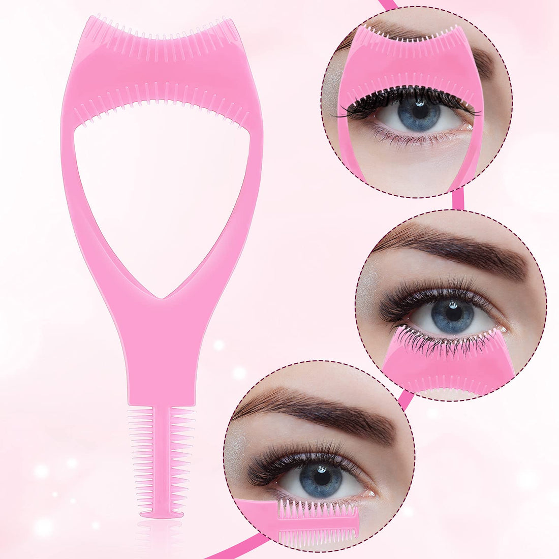 7 Pieces Eyelash Mascara Tool, Mascara Applicator Lash Guard Plastic,Eyelash Comb Separator Curler Tool Eyelash Tweezers Lash Extension for Women Girls (Pink)