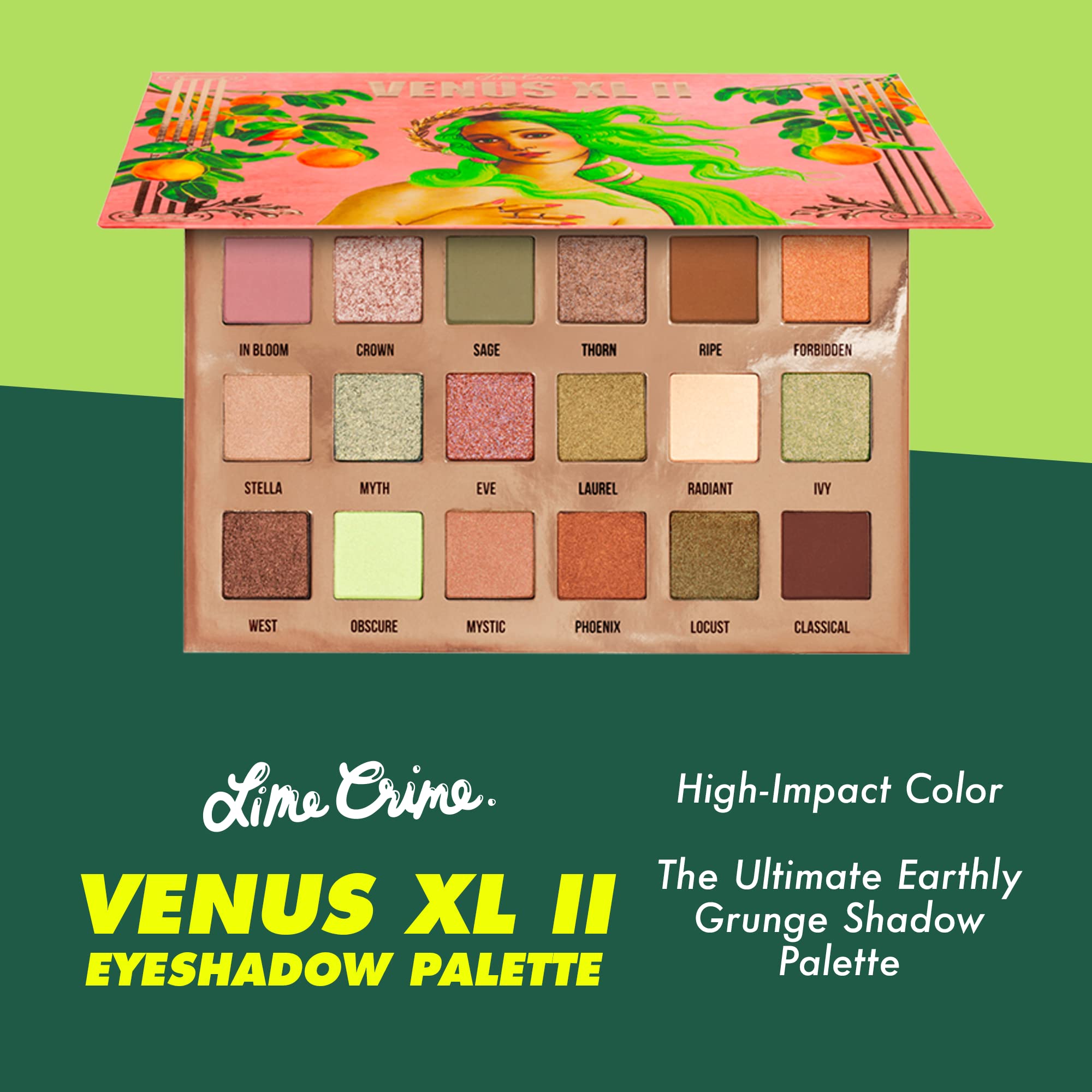 Lime Crime Eye & Face Palette, Venus XL II - 18 Highly Pigmented Matte and Metallic Shades of Earthy Tones in Pinks, Neutrals & Greens - Highly Pigmented Color & Easy to Blend - Mirrored Box