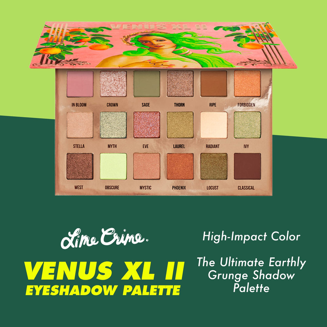 Lime Crime Eye & Face Palette, Venus XL II - 18 Highly Pigmented Matte and Metallic Shades of Earthy Tones in Pinks, Neutrals & Greens - Highly Pigmented Color & Easy to Blend - Mirrored Box