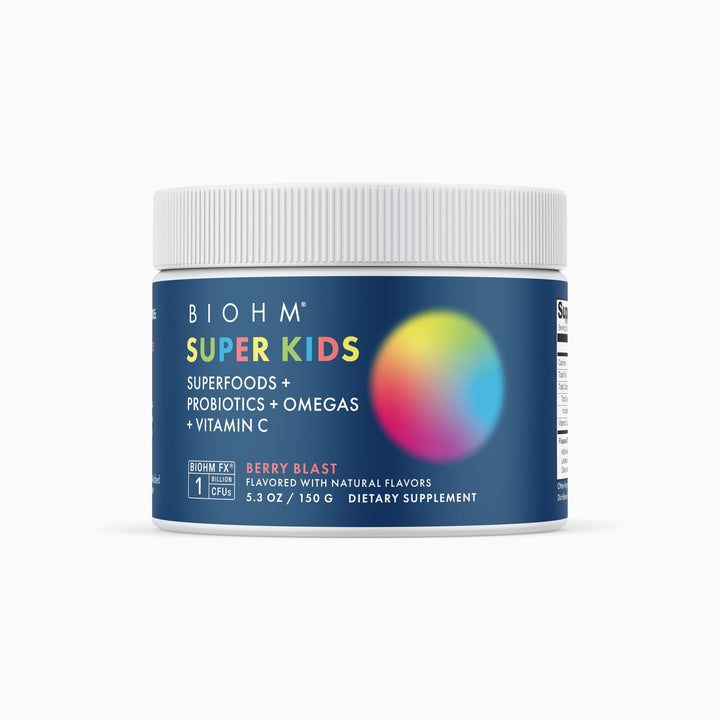 BIOHM Super Kids Superfood Powder Plus Probiotics, Delicious Berry Blast, 30 Servings, Antioxidants and Omega-3, Gluten, Non-GMO, Dairy Free, No Artificial Ingredients, Vegetarian, Ages 4 Plus