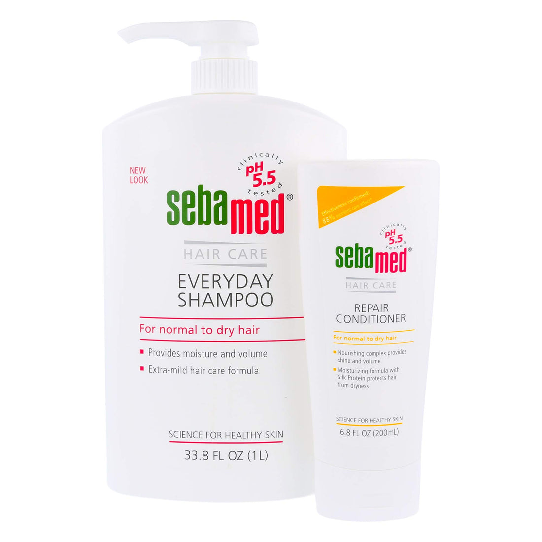 SEBAMED Everyday Shampoo (1 Liter) and Repair Conditioner (200mL) Hypoallergenic for All Hair Types and Sensitive Scalp - Paraben-Free - Soap and Alkali Free