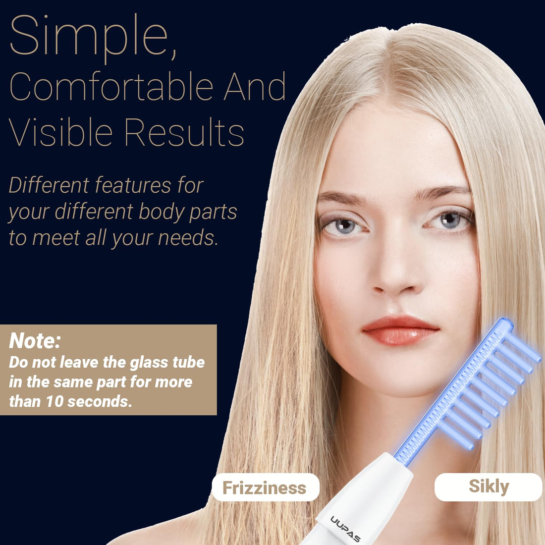 High Frequency Facial Wand - UUPAS 6 in 1 Portable High Frequency Facial Skin Machine Device with 6 Pcs of High Frequency Blue Different Glass Tubes for Face/Eyes/Body