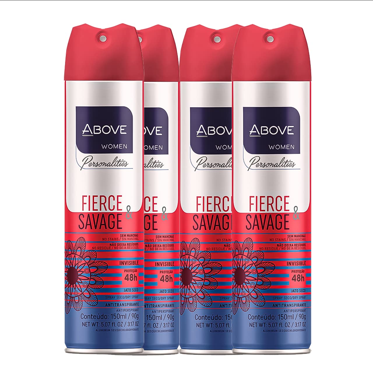 Above Spray Deodorant for Women (Fierce Savage) -48 Hour Deodorants & Antiperspirants Dry Spray- NO White Marks,- Cruelty Free, NO Alcohol, Triclosan- 3.17 oz - Pack of 4
