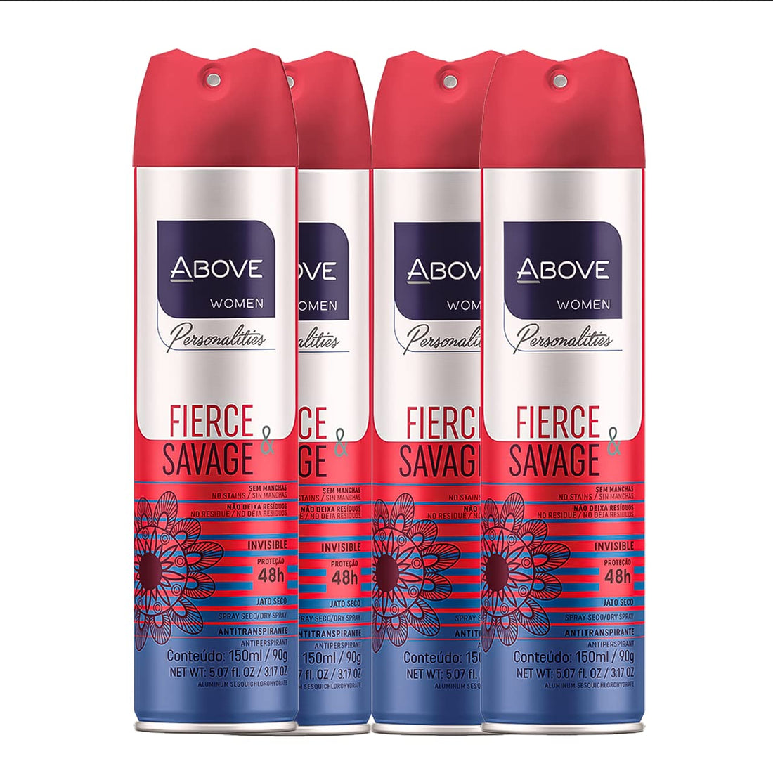 Above Spray Deodorant for Women (Fierce Savage) -48 Hour Deodorants & Antiperspirants Dry Spray- NO White Marks,- Cruelty Free, NO Alcohol, Triclosan- 3.17 oz - Pack of 4