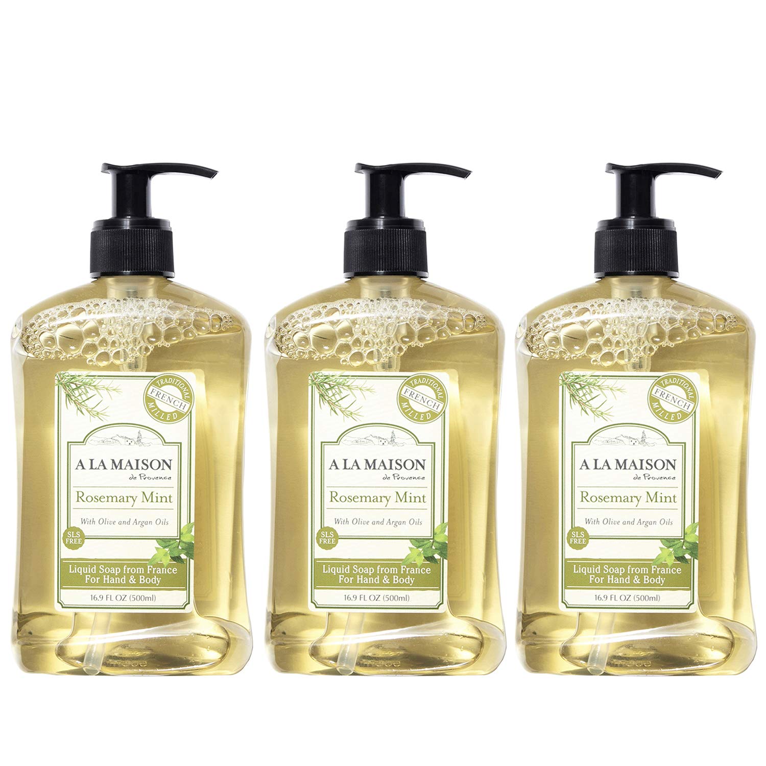 A La Maison de Provence Liquid Soap, Rosemary Mint, 16.9-Ounce Bottles (Pack of 3)