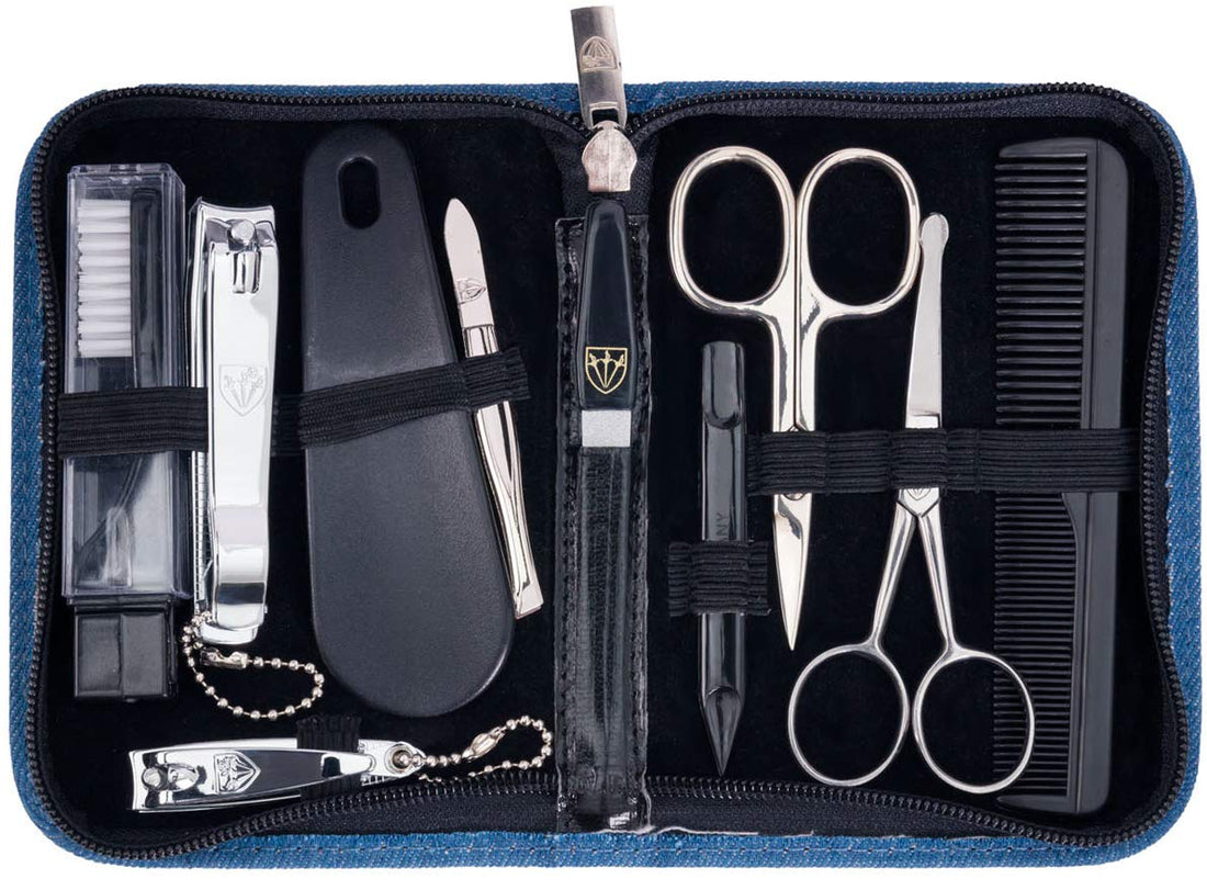 3 Swords Germany – brand quality 10 piece manicure pedicure grooming kit set for professional finger & toe nail care tweezers file clipper fashion leather case in gift box, Made by 3 Swords (7797)